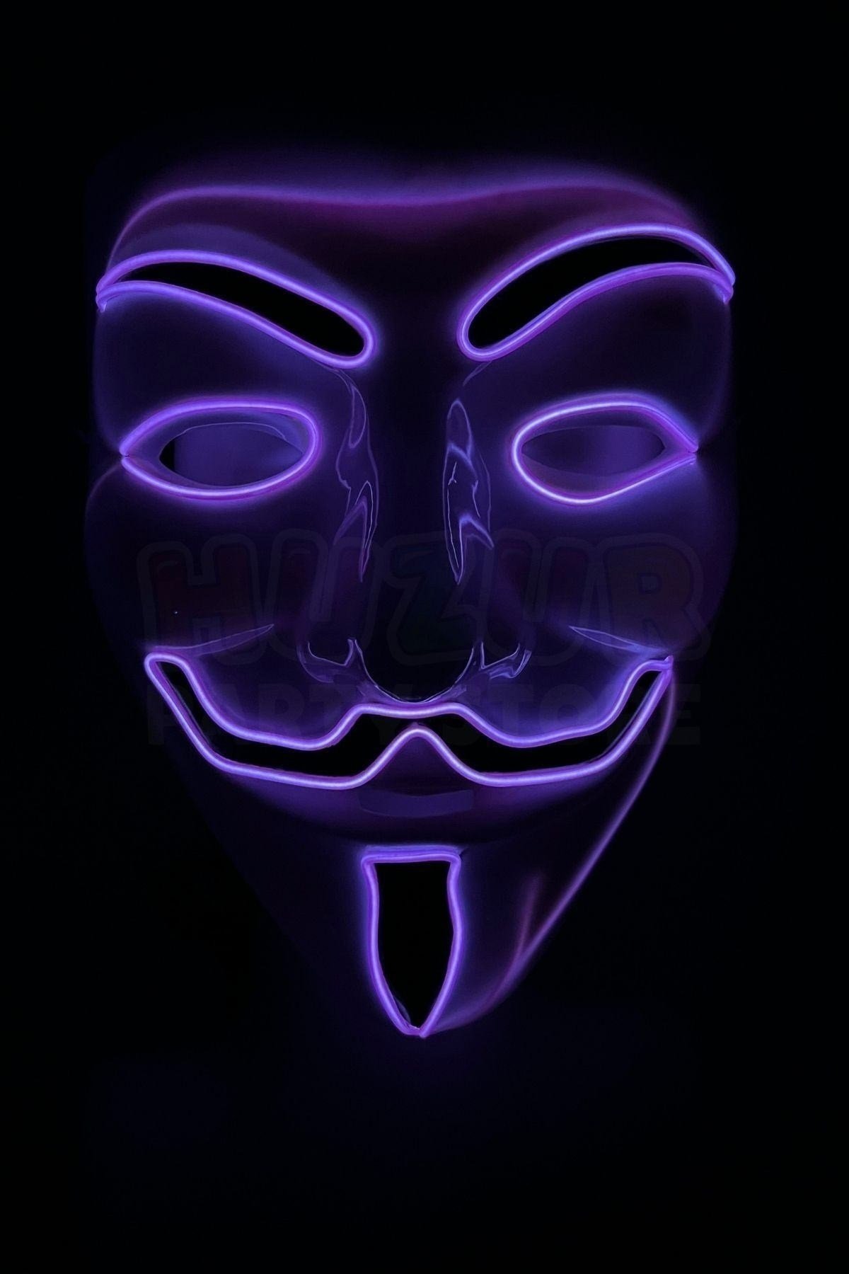 V For Vendatta Maske 3 Fonksiyonlu Mor Neon Işıklı Halloween Partisi Cadılar Bayramı Unisex Lüks