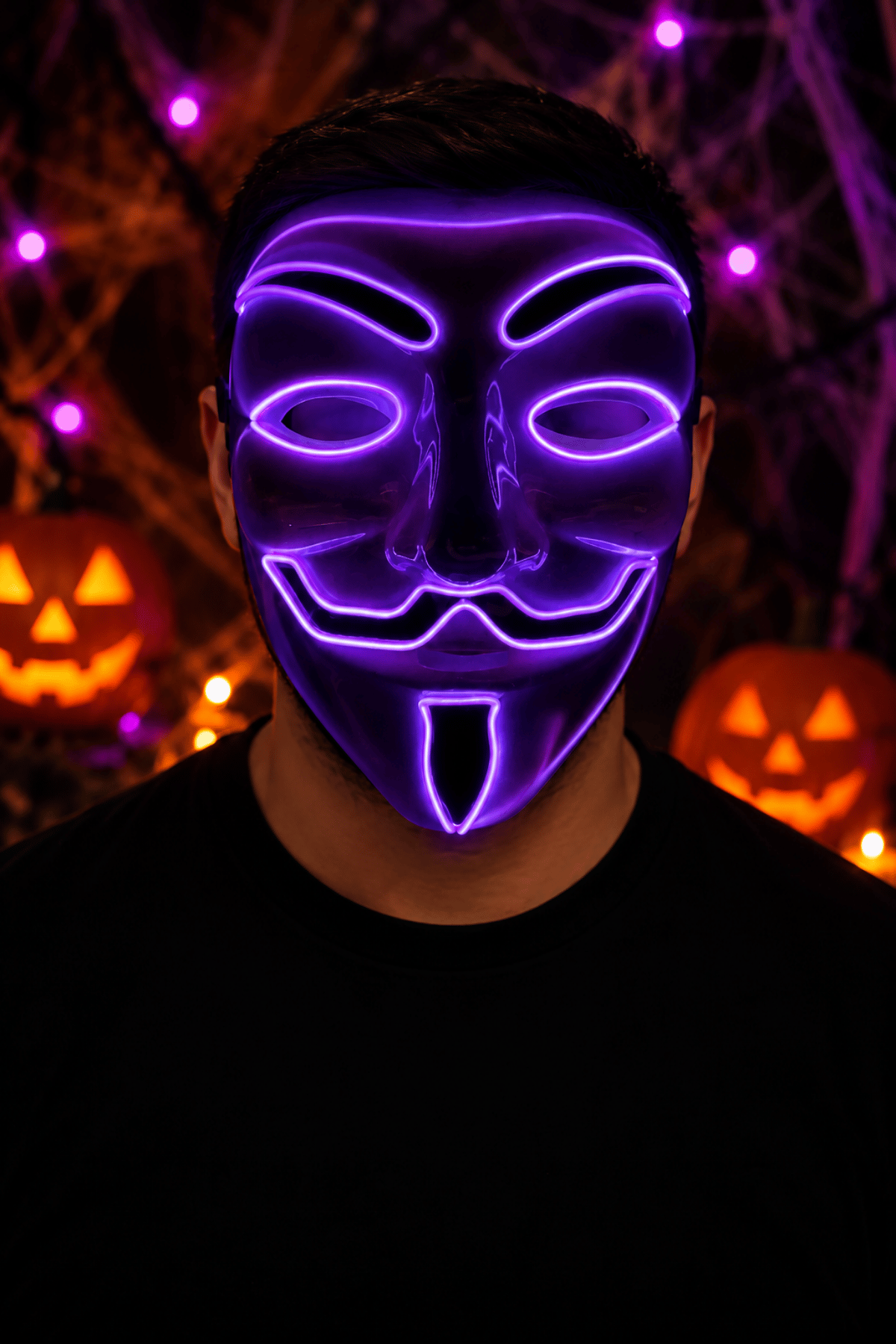 V For Vendatta Maske 3 Fonksiyonlu Mor Neon Işıklı Halloween Partisi Cadılar Bayramı Unisex Lüks