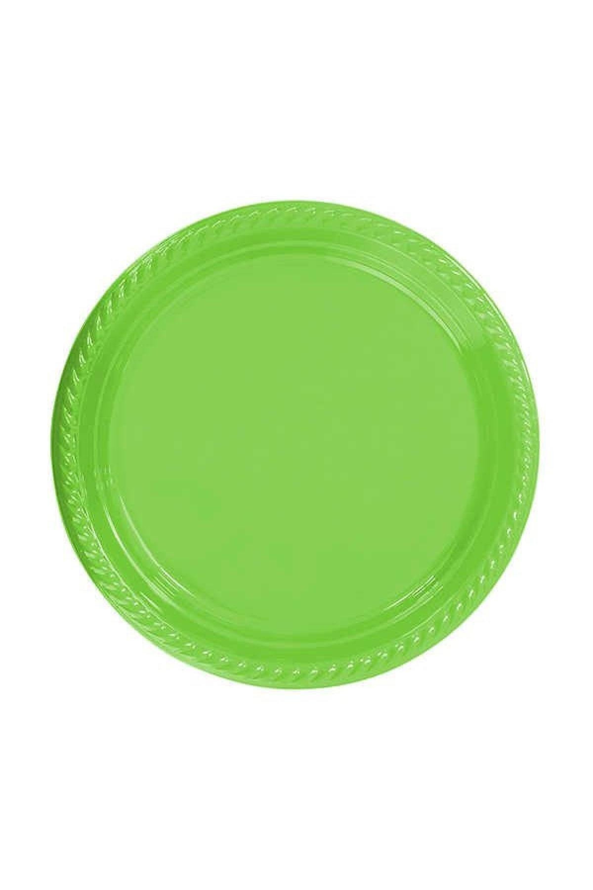 Yeşil Renginde 22cm 25li Parlak Tabak Renkli Dayanıklı Plastik Doğum Günü Parti Tabağı