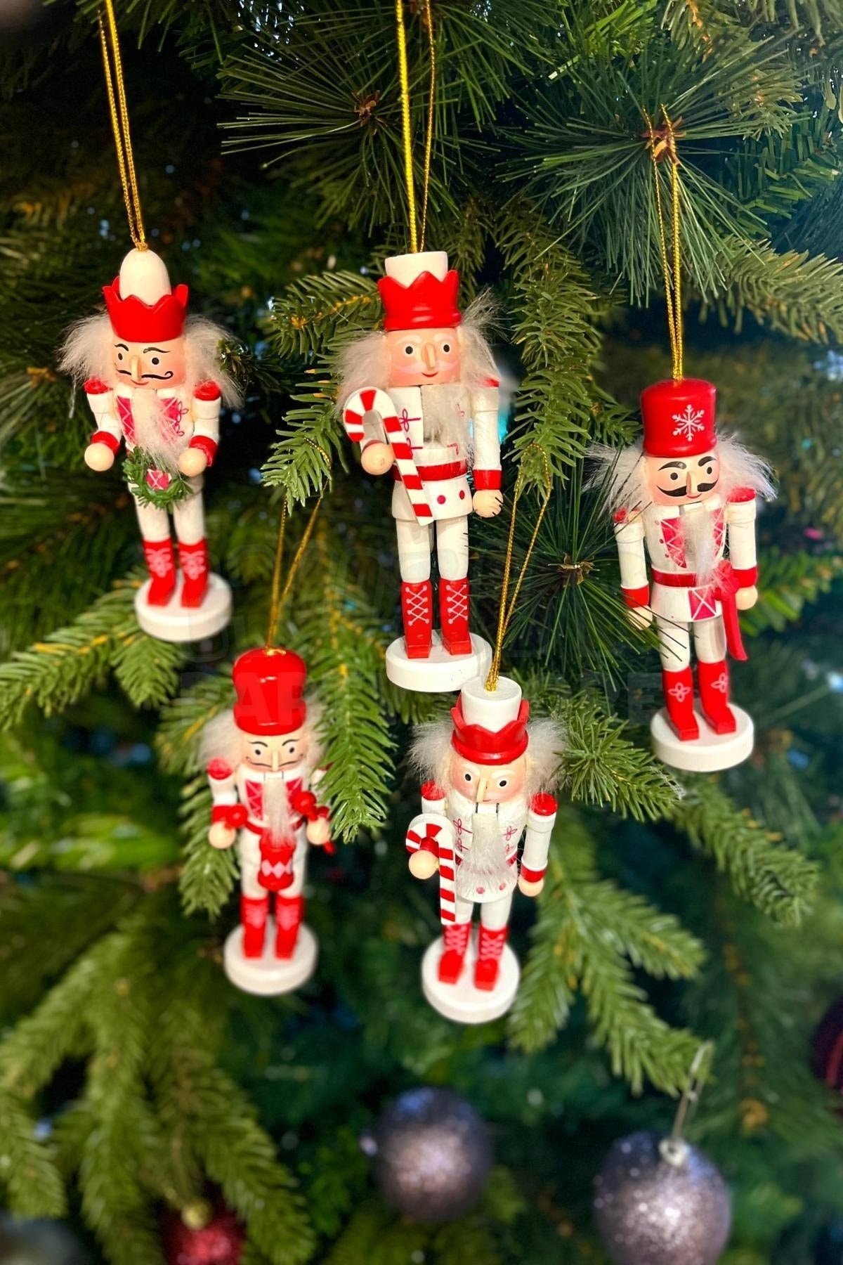 Yılbaşı Ağacına Asılan Fındıkkıran 5li 13 Cm Kurşun Asker Nutcracker Yılbaşı Yeni Yıl Dekoru