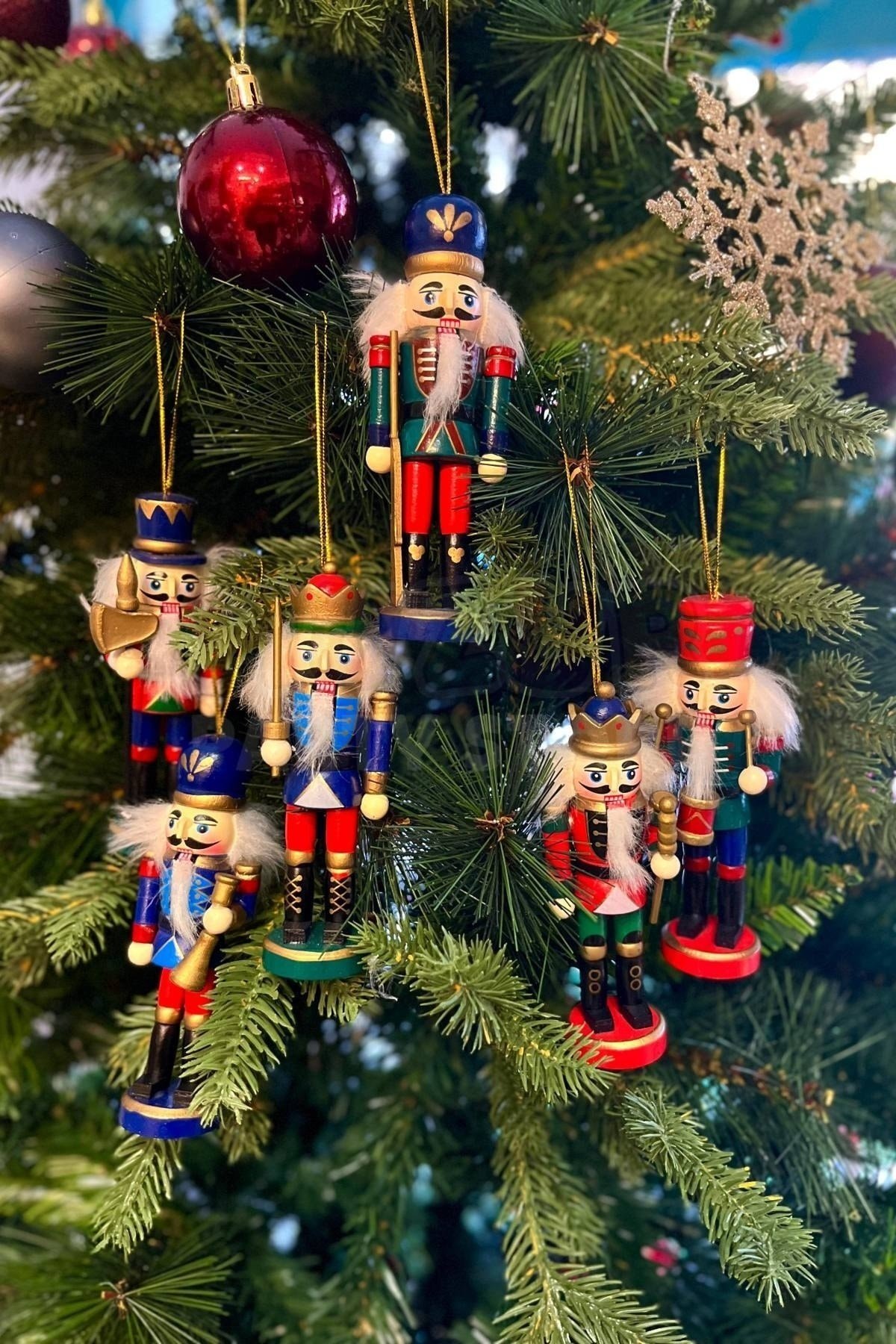 Yılbaşı Ağacına Asılan Fındıkkıran 6lı 13 Cm Kurşun Asker Nutcracker Yılbaşı Yeni Yıl Dekoru