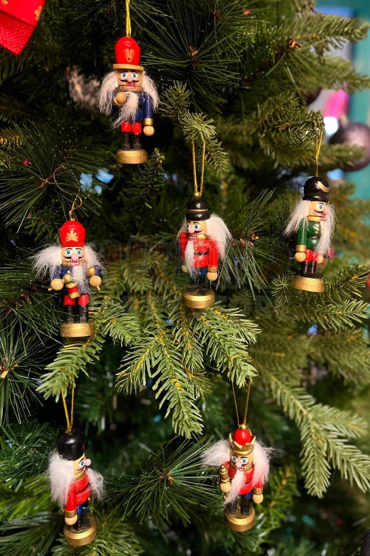 Yılbaşı Ağacına Asılan Fındıkkıran 6lı 8 Cm Kurşun Asker Nutcracker Yılbaşı Yeni Yıl Dekoru
