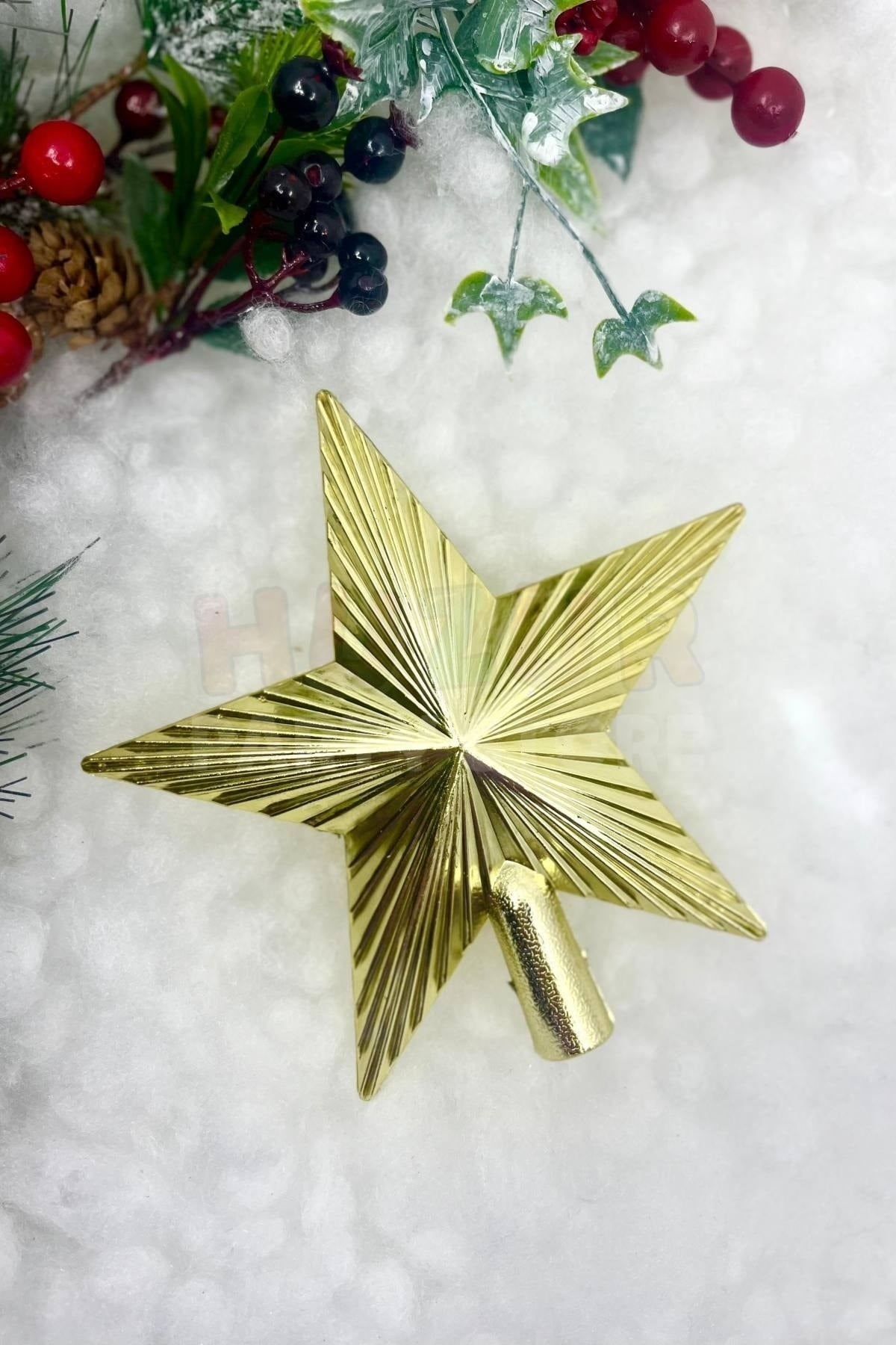 Yılbaşı Çam Ağacı Tepeliği Gold Renk Parlak 15x15 Cm Altın Sarısı Yeni Yıl Sert Yıldız Tepelik