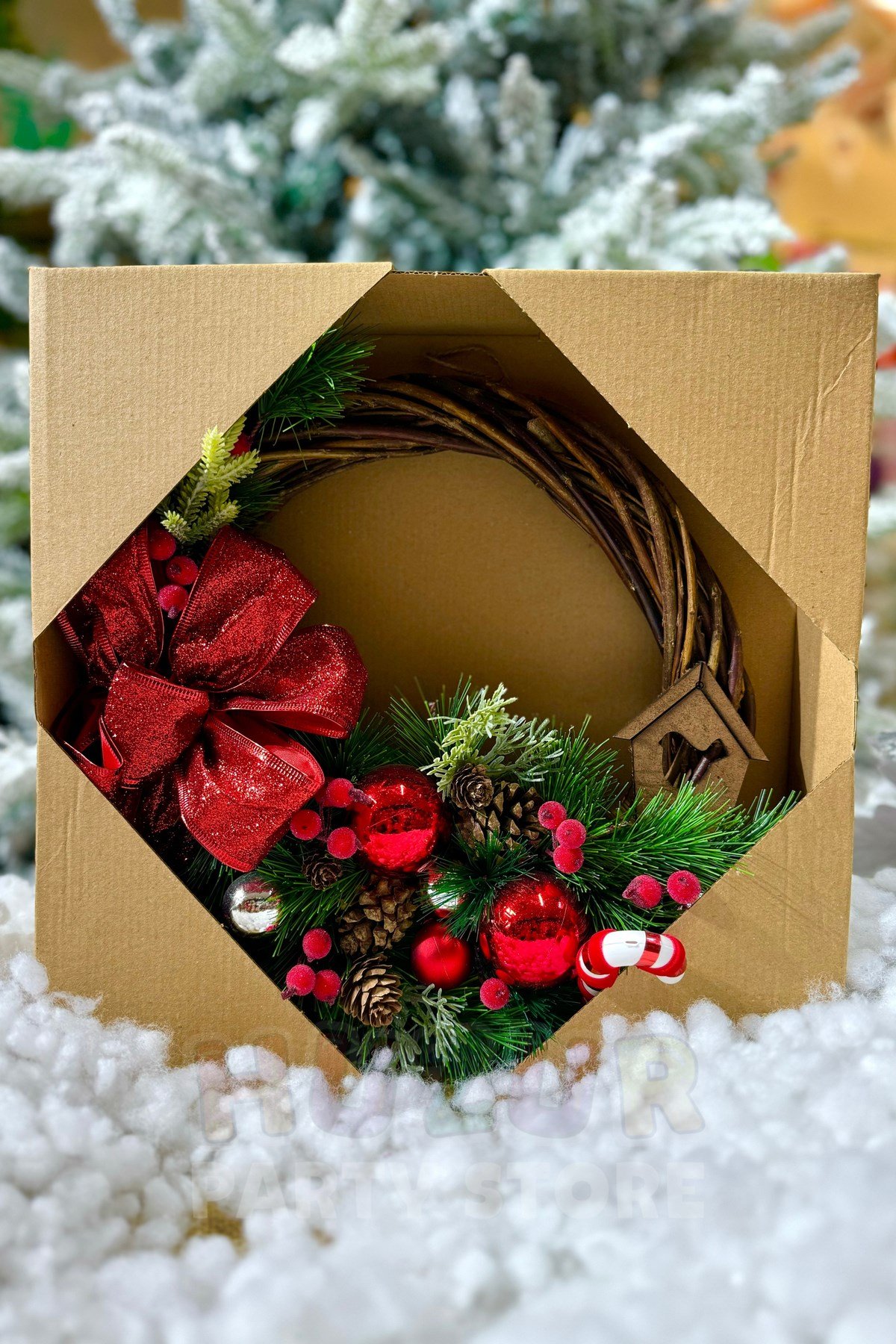 Yılbaşı Kapı Süsü 33 Cm Yeni Yıl Karşılama Dekoru Christmas Çelengi Kapı Çiçeği Dekoratif Fiyonk