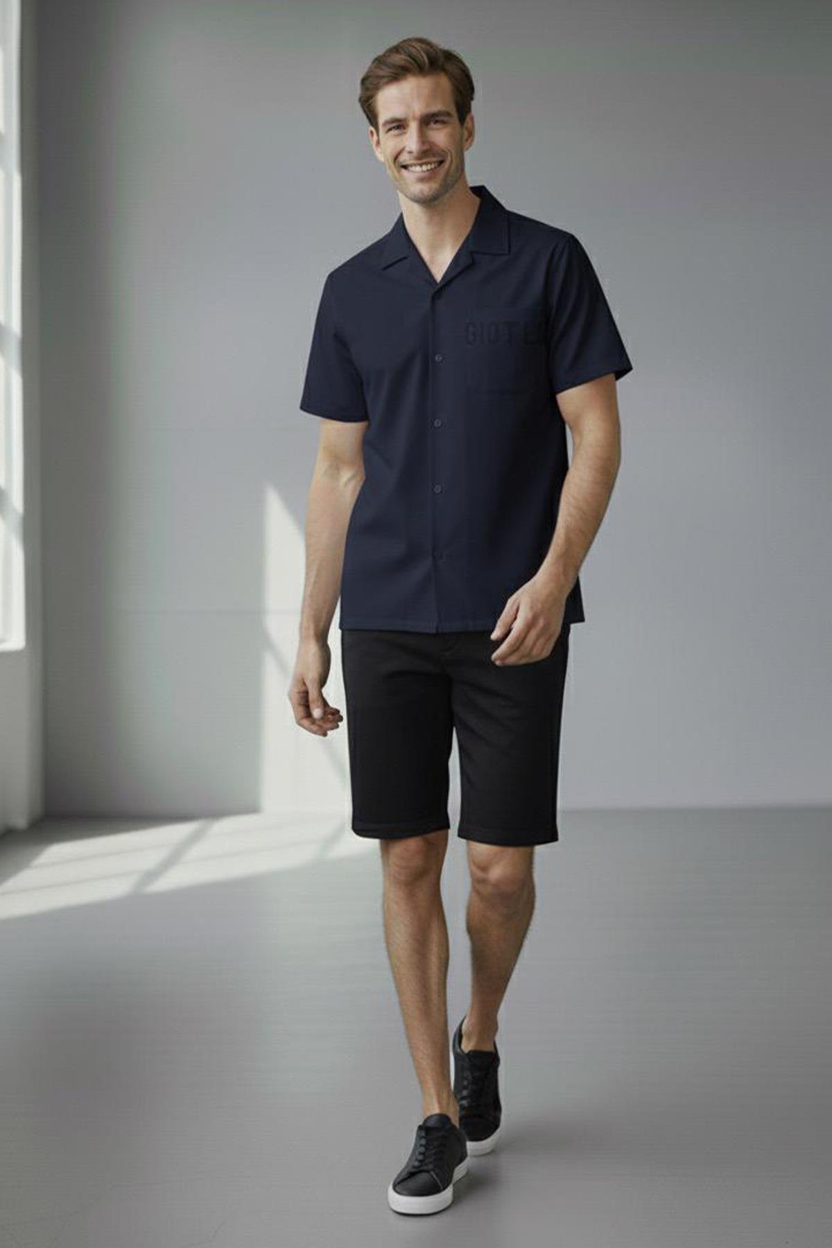 APAŞ YAKA BASKILI GÖMLEK Siyah - Sabri Özel