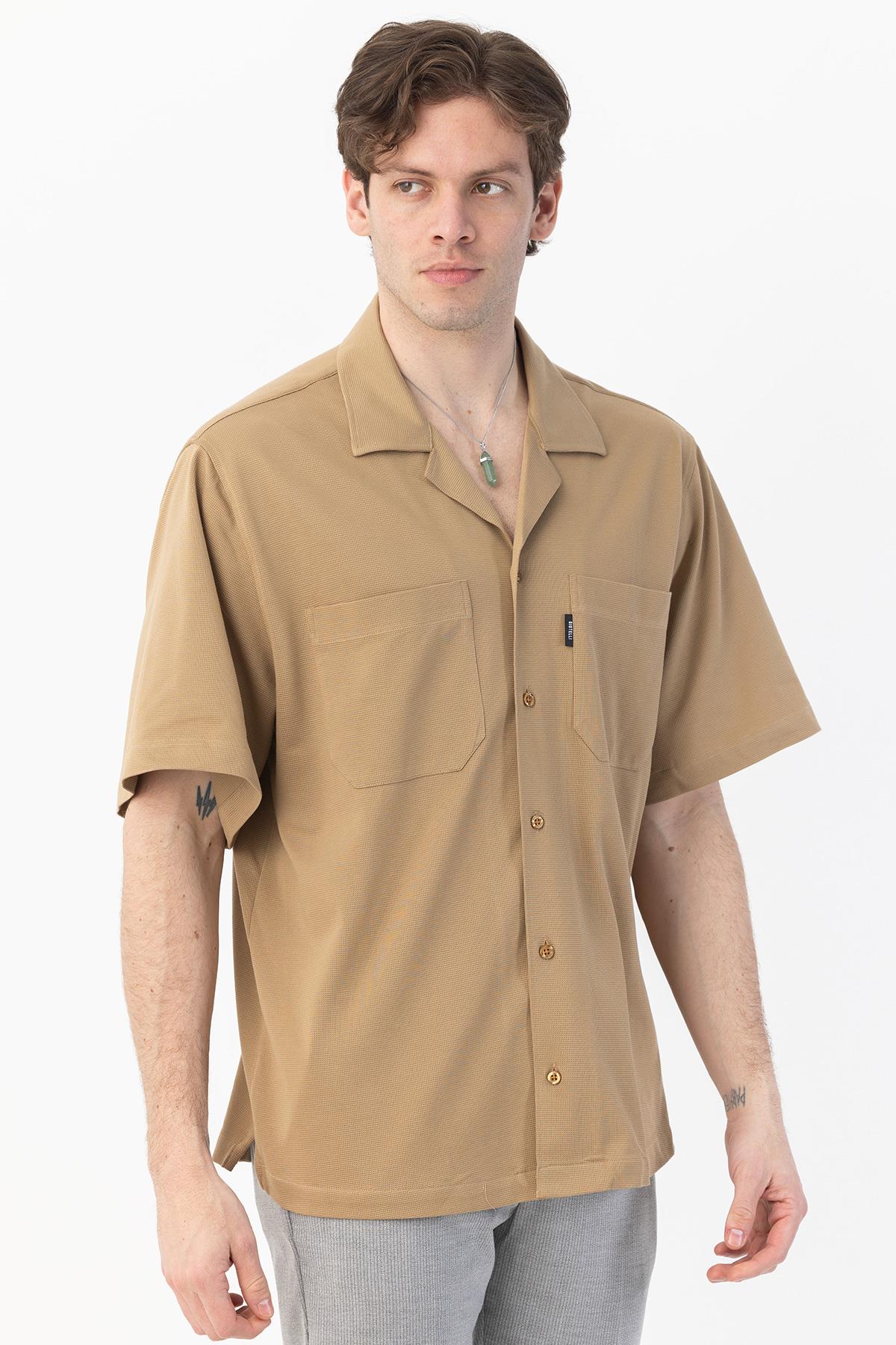APAŞ YAKA KETEN ERKEK GÖMLEK Camel - Sabri Özel