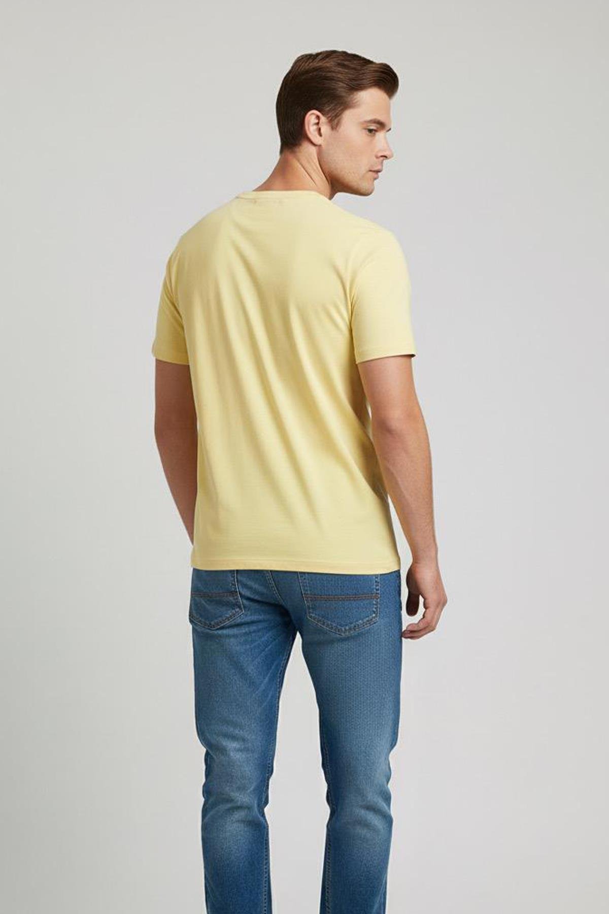 BASKILI BİSİKLET YAKA ERKEK T-SHIRT Sarı - Sabri Özel