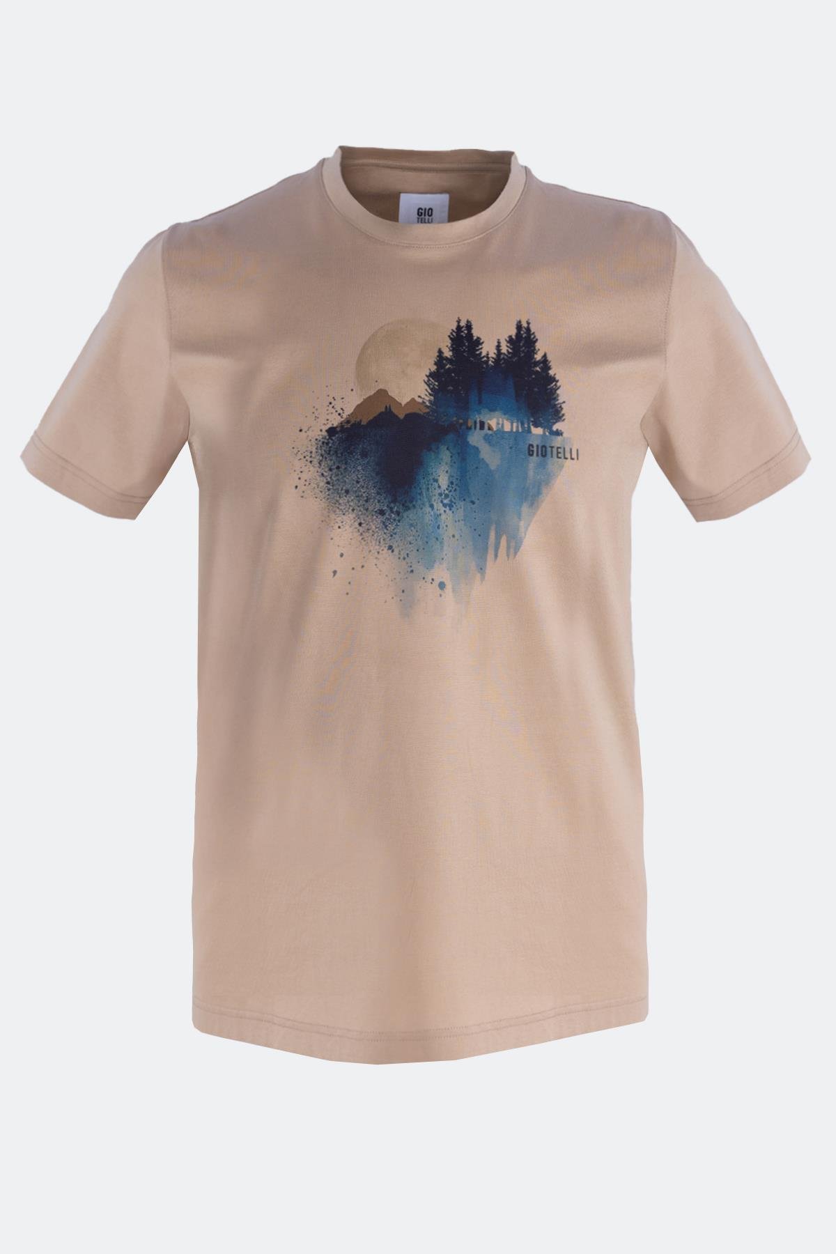 Baskılı Bisiklet Yaka Erkek T-Shirt Bej - Sabri Özel