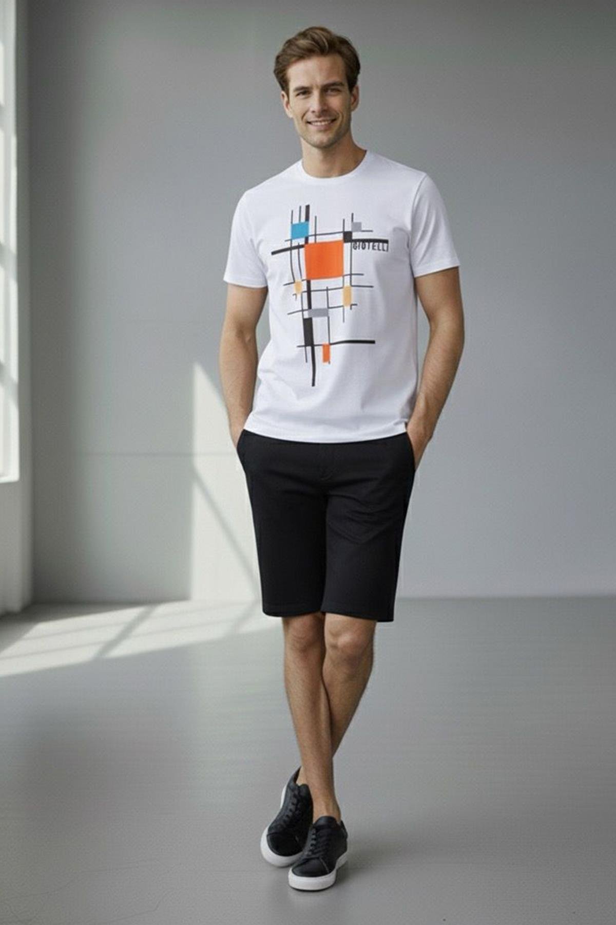 BASKILI BİSİKLET YAKA ERKEK TİŞÖRT Ekru - Sabri Özel