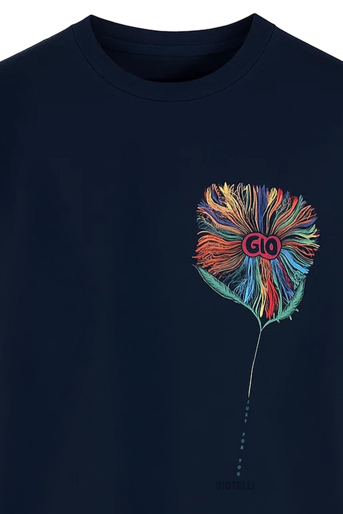 Baskılı Bisiklet Yaka Erkek T-Shirt Lacivert - Sabri Özel