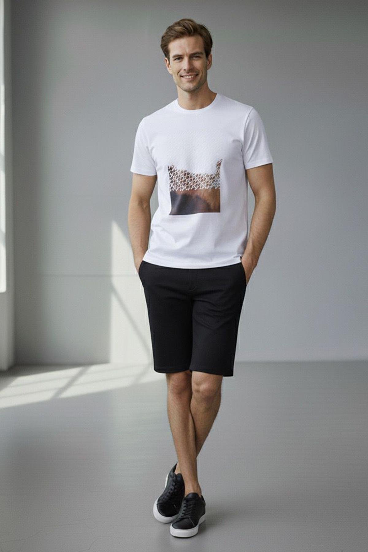 BASKILI ERKEK T-SHIRT Beyaz - Sabri Özel