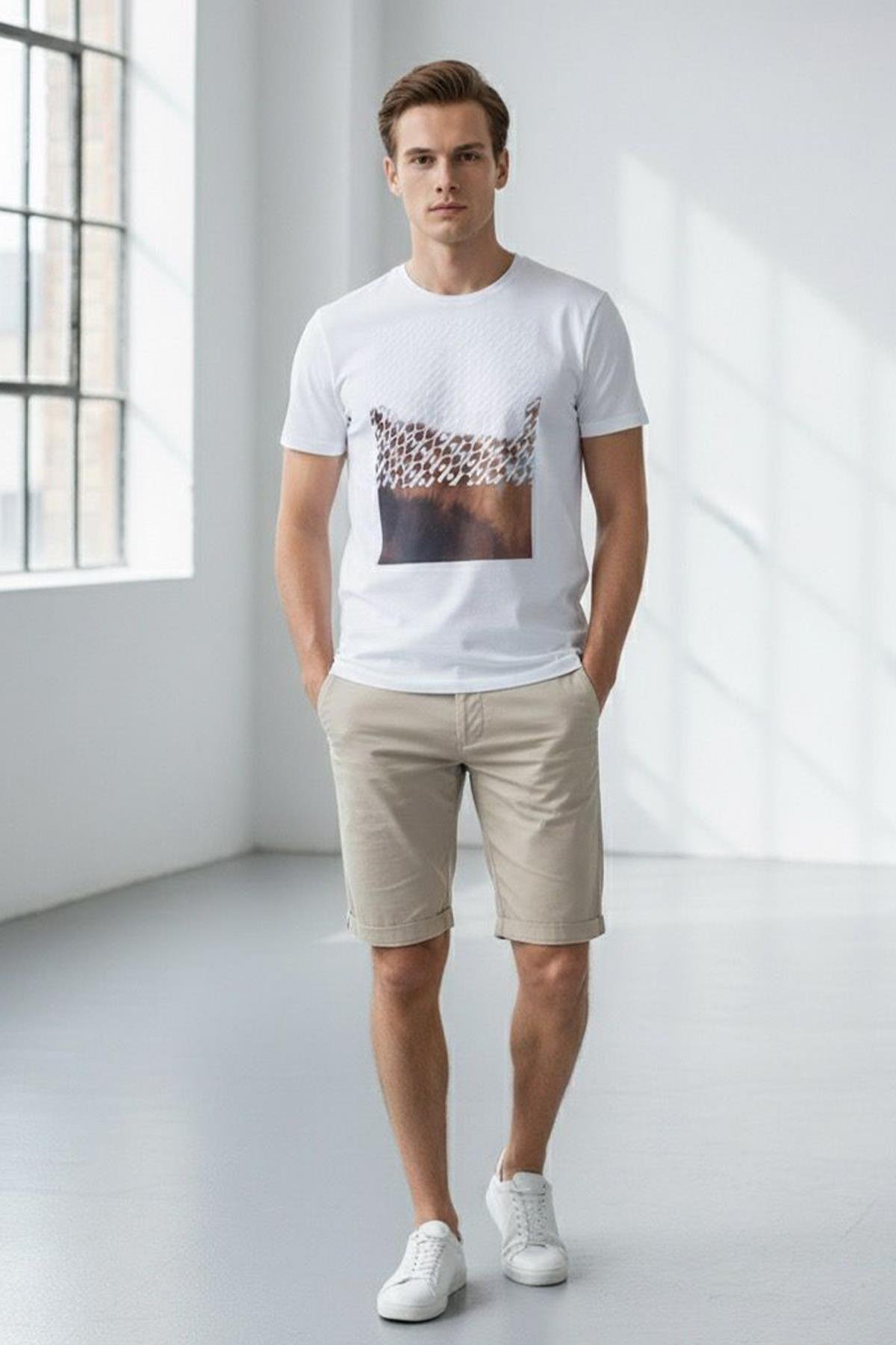 BASKILI ERKEK T-SHIRT Beyaz - Sabri Özel