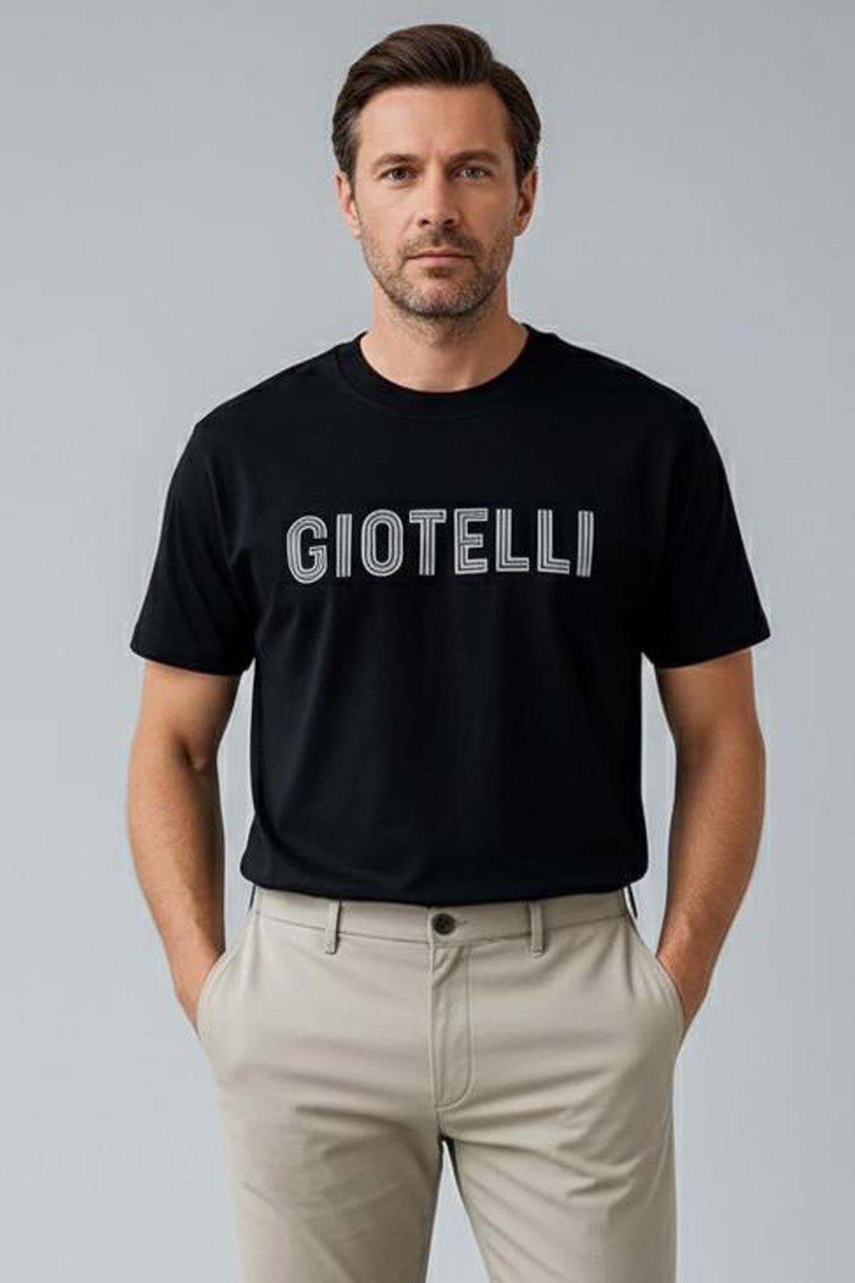 BİSİKLET YAKA BASKILI ERKEK T-SHIRT Siyah - Sabri Özel