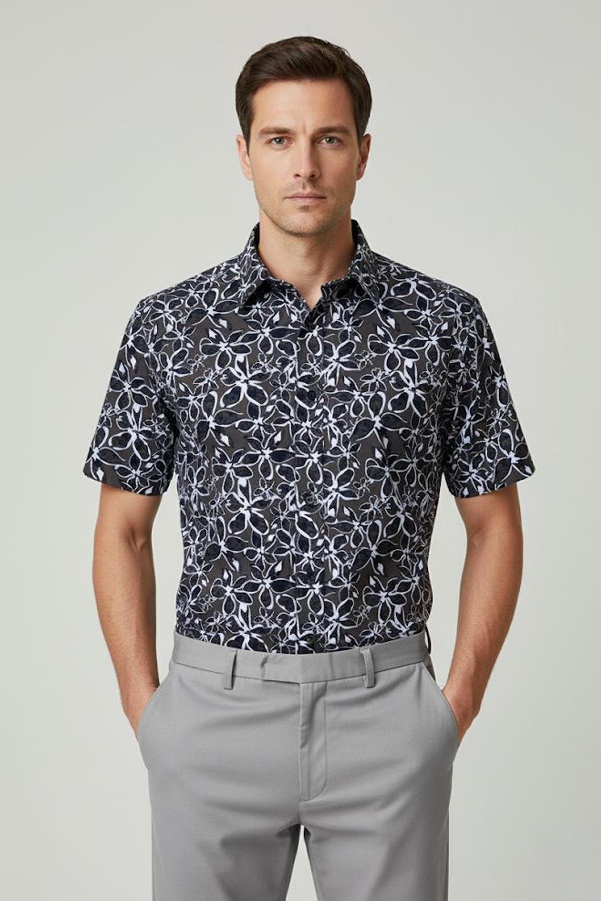 Desenli Erkek Gömlek Haki - Sabri Özel