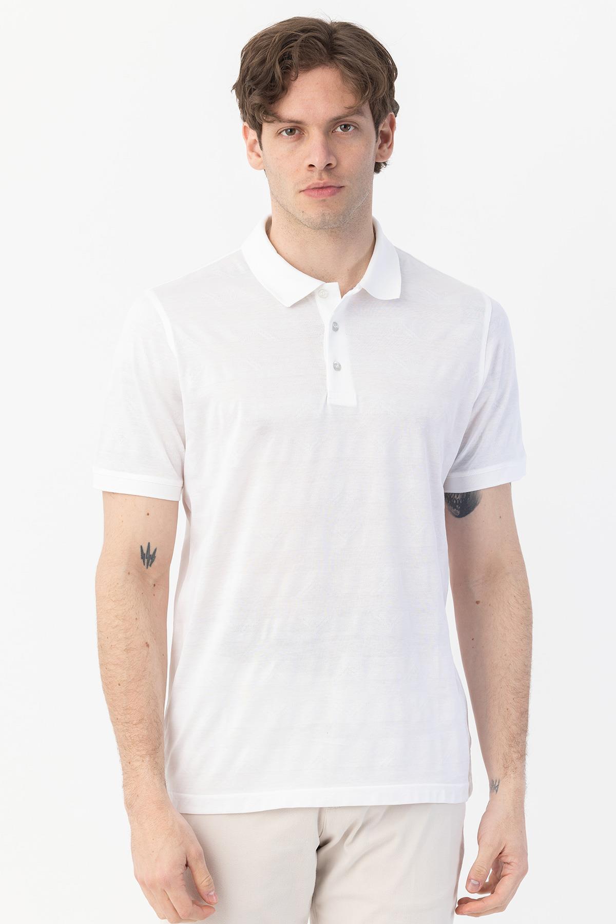 DÜĞMELİ POLO YAKA ERKEK T-SHIRT Beyaz - Sabri Özel