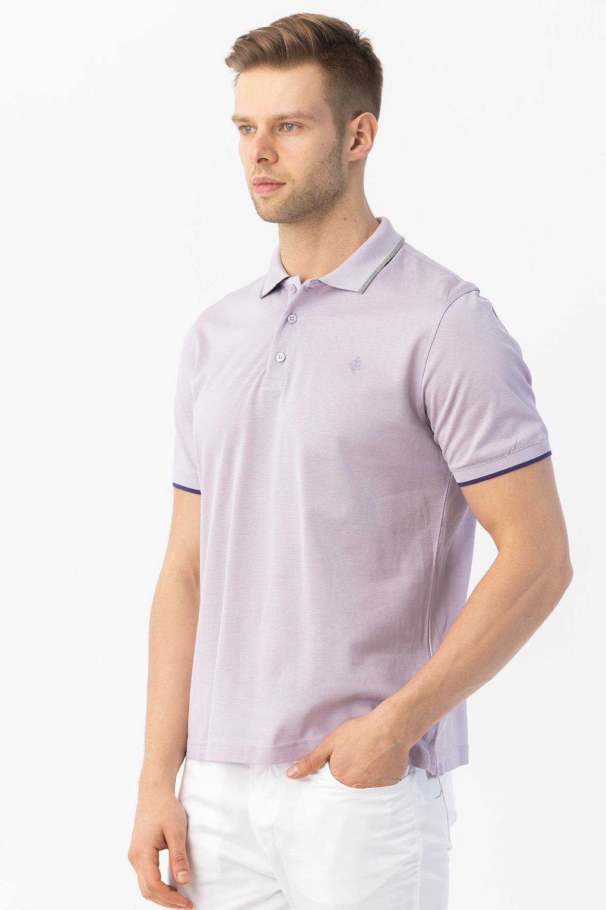Düğmeli Polo Yaka Erkek T-Shirt Lila - Sabri Özel