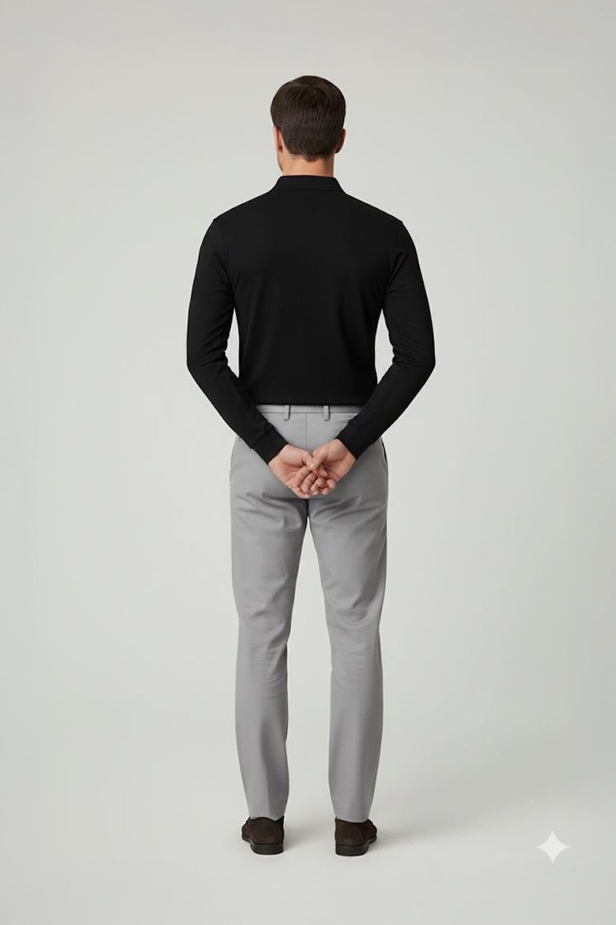 DÜĞMELİ POLO YAKA UZUN KOLLU ERKEK T-SHIRT Siyah - Sabri Özel