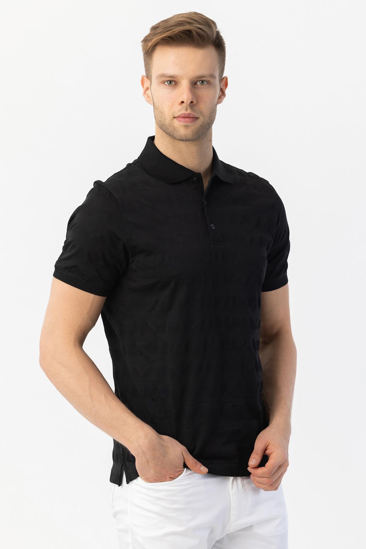 Düğmeli Polo Yakak Erkek T-Shirt Siyah - Sabri Özel