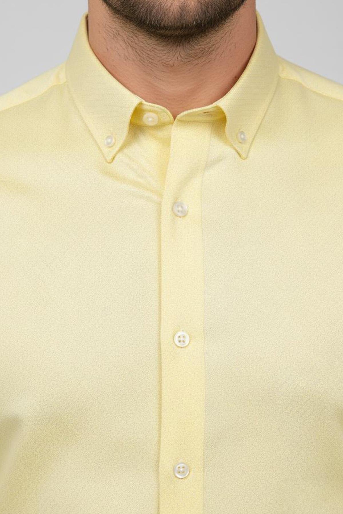 Düğmeli Yaka Erkek T-Shirt Sarı - Sabri Özel