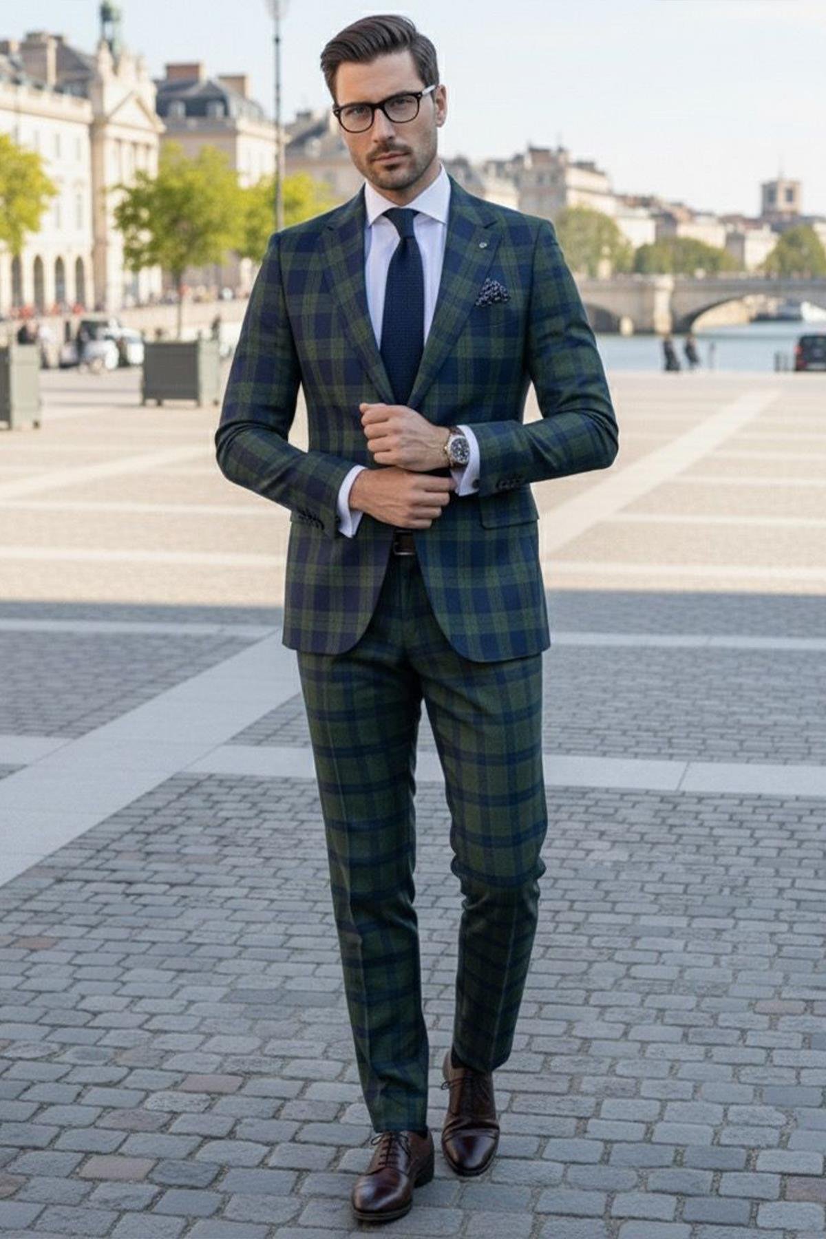 Ecose Dar Takım Elbise Yeşil - Sabri Özel