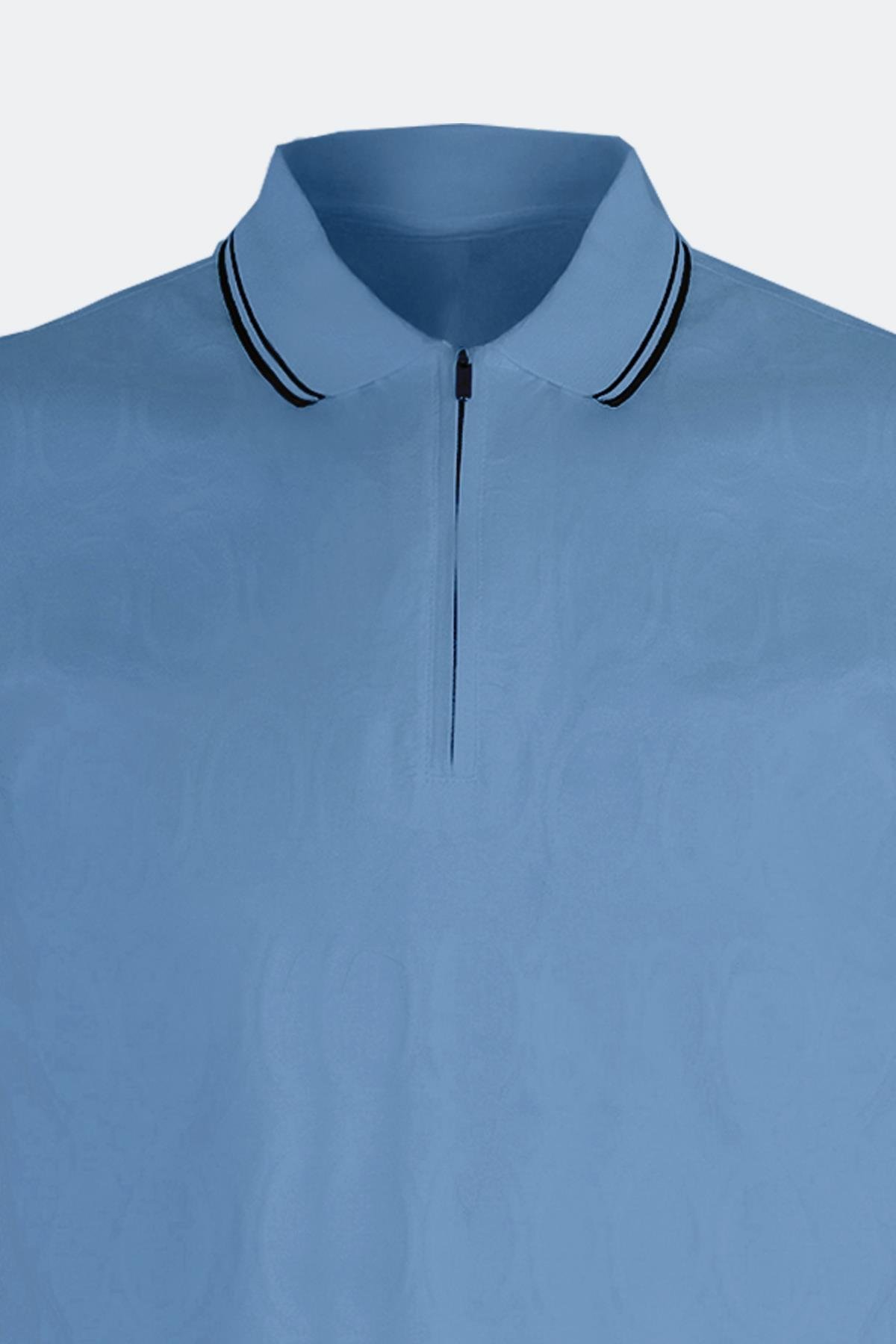 FERMUARLI POLO YAKA ERKEK T-SHIRT Turkuaz - Sabri Özel