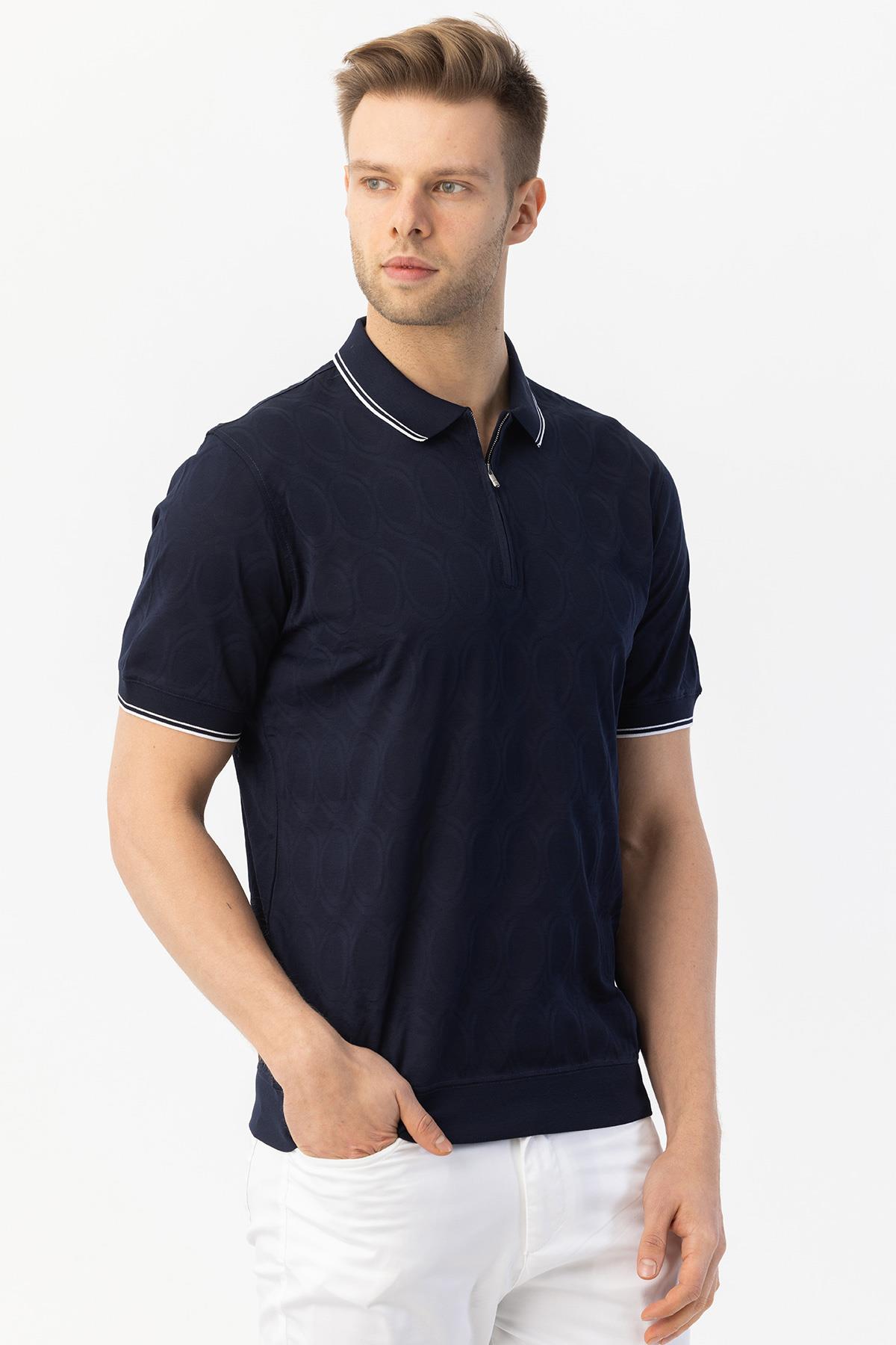 FERMUARLI POLO YAKA ERKEK T-SHIRT Lacivert - Sabri Özel