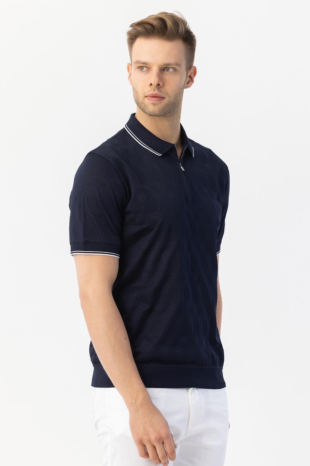 FERMUARLI POLO YAKA ERKEK T-SHIRT Lacivert - Sabri Özel