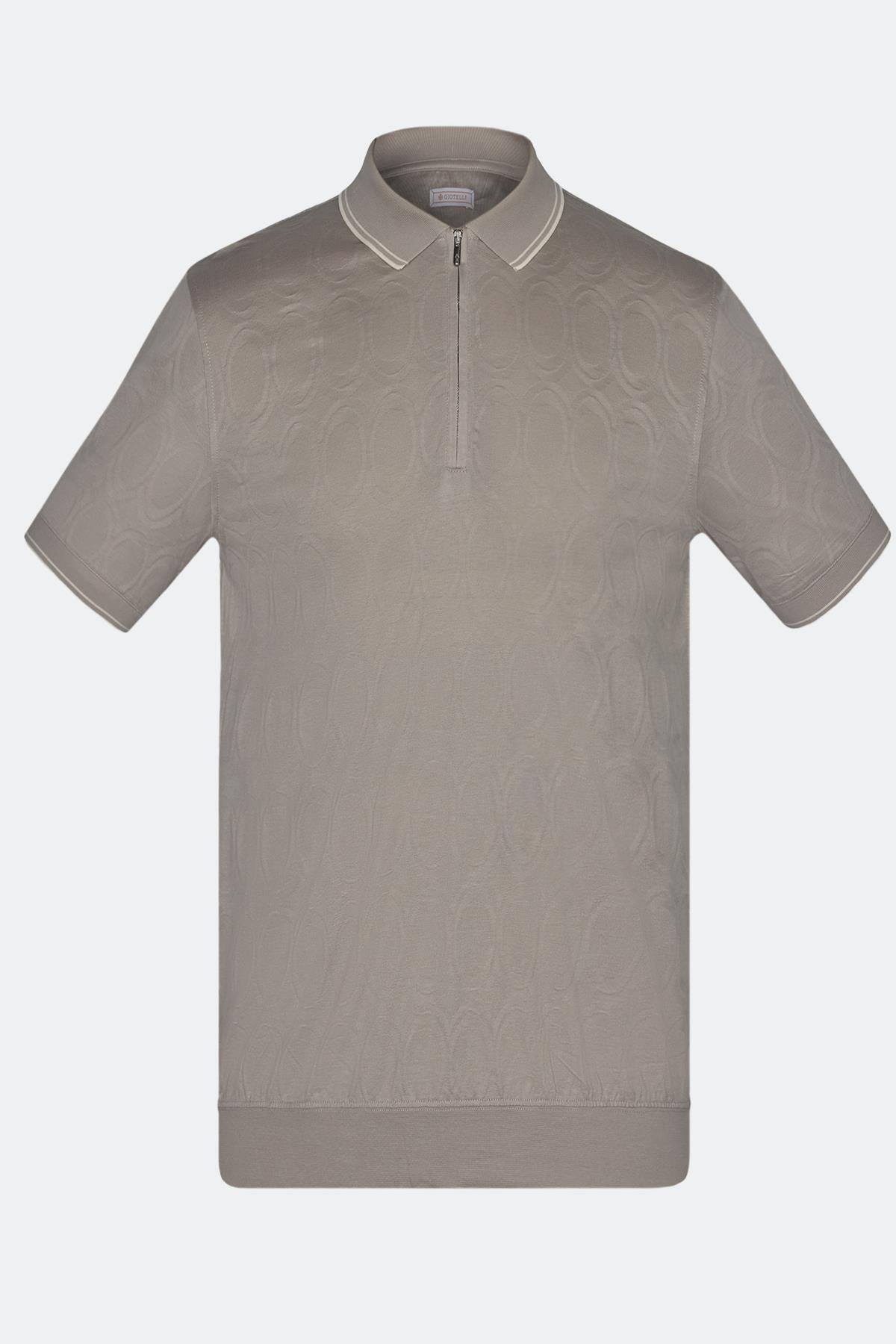 FERMUARLI POLO YAKA ERKEK T-SHIRT Açık Bej - Sabri Özel