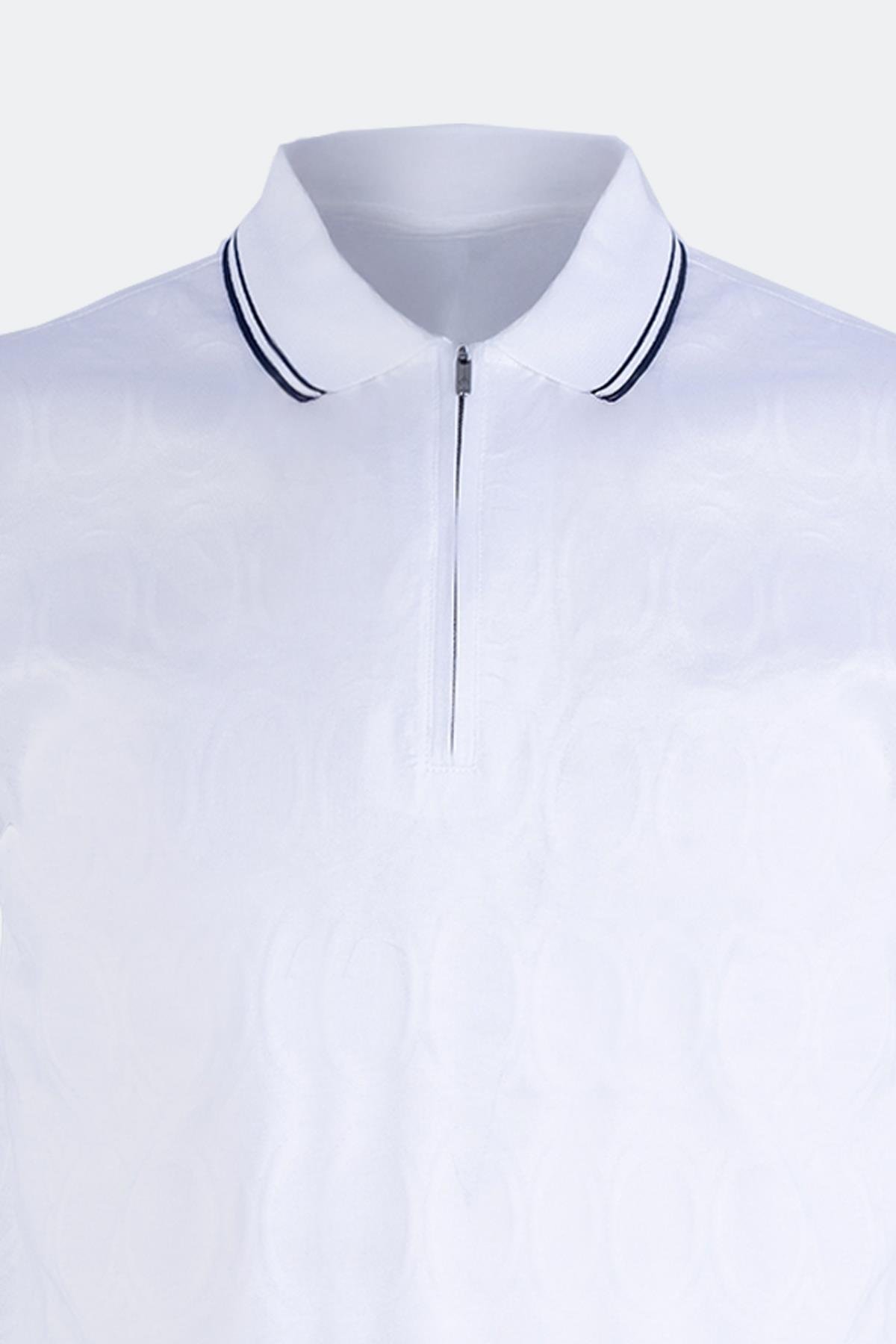 FERMUARLI POLO YAKA ERKEK T-SHIRT Beyaz - Sabri Özel