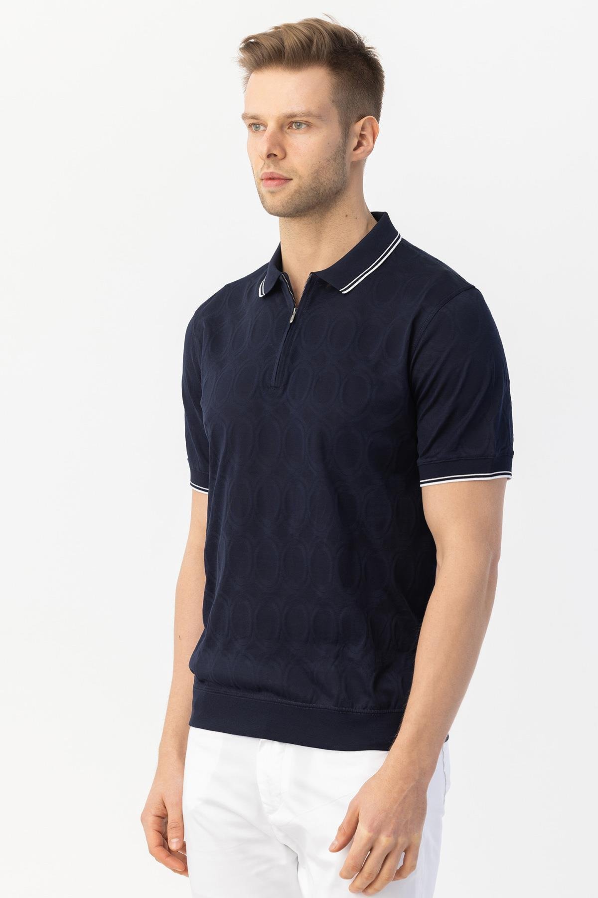 FERMUARLI POLO YAKA ERKEK T-SHIRT Lacivert - Sabri Özel