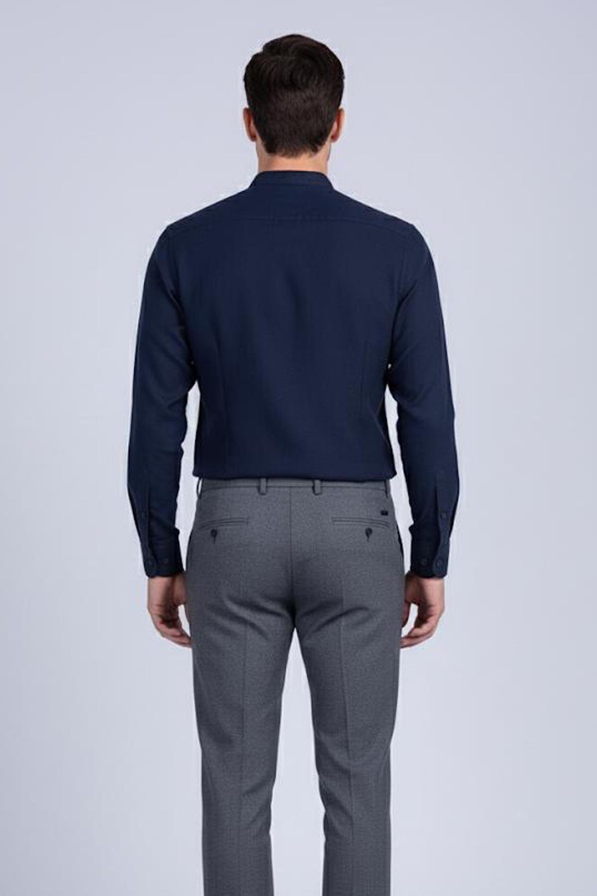 HAKİM YAKA KETEN ERKEK GÖMLEK Koyu Lacivert - Sabri Özel