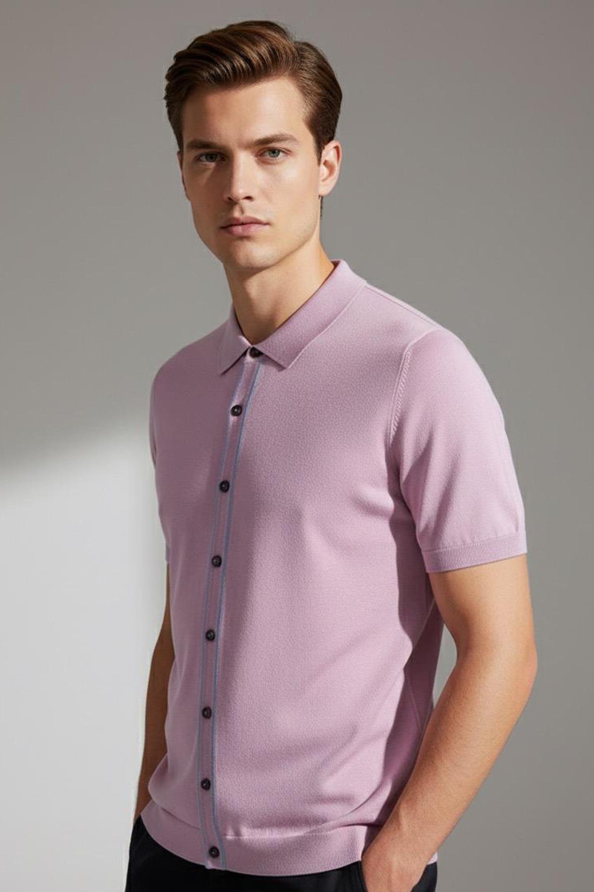 KISA KOLLU TRİKO ERKEK GÖMLEK Gül Kurusu - Sabri Özel