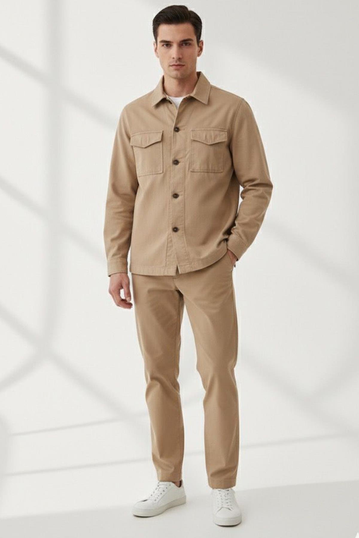 Oversize Gömlek Bej - Sabri Özel