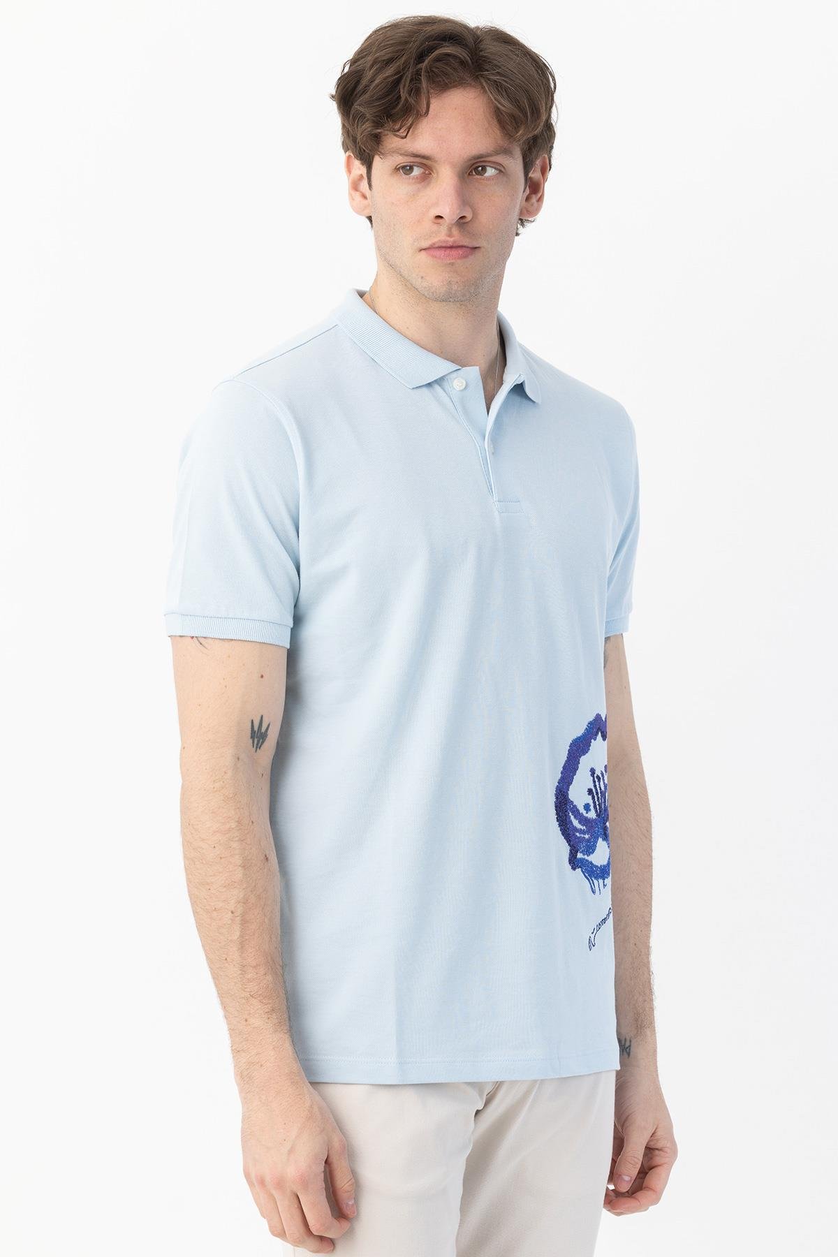 Polo Yaka Erkek T-Shirt Açık Mavi - Sabri Özel