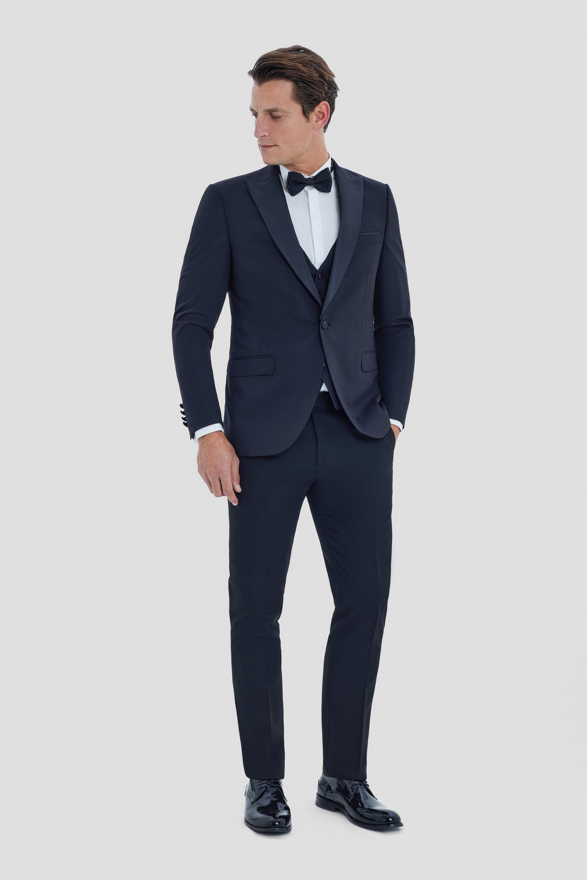 Sivri Yaka Erkek Smokin Takım Elbise Siyah - Sabri Özel