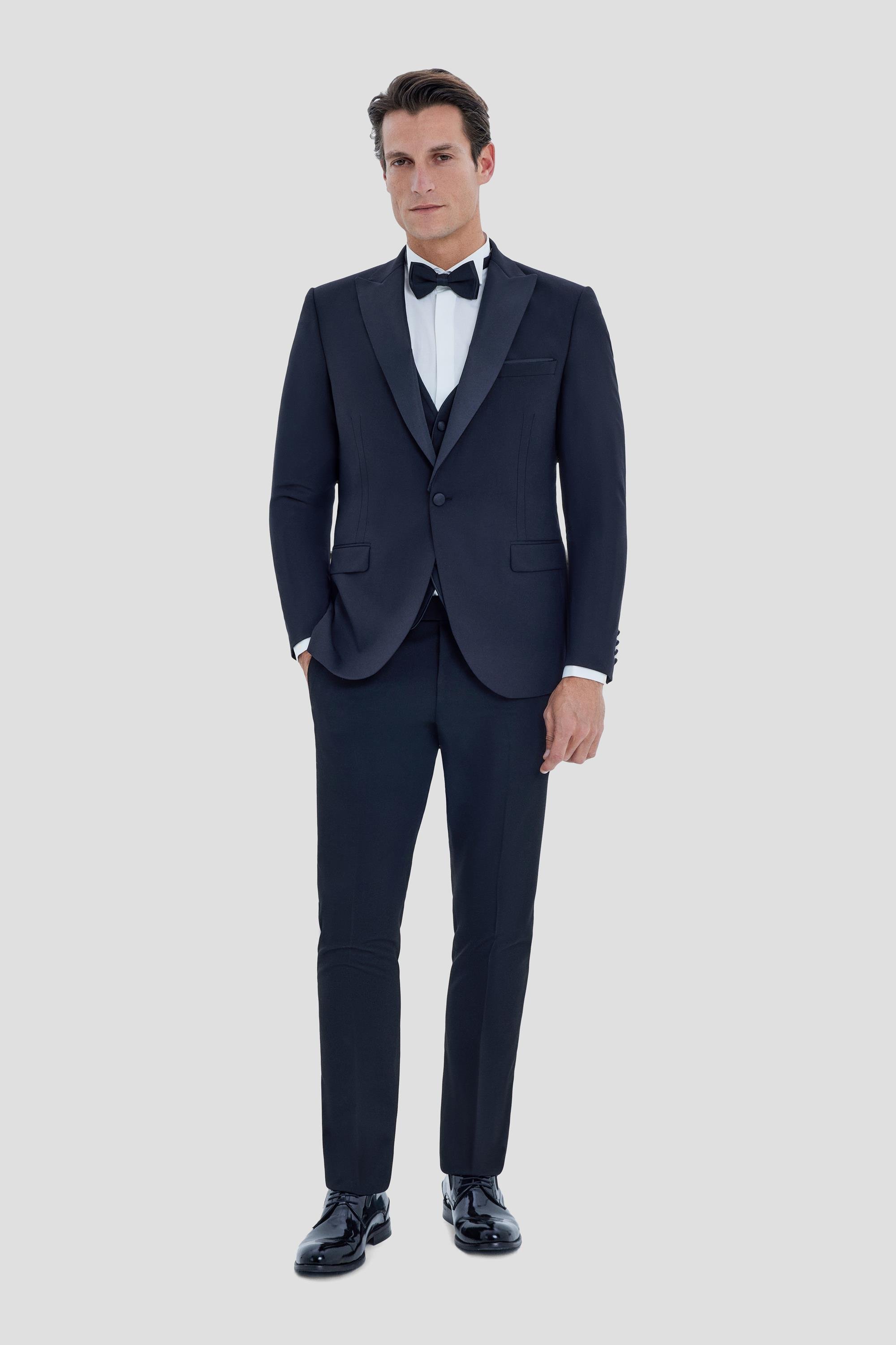 Sivri Yaka Erkek Smokin Takım Elbise Siyah - Sabri Özel