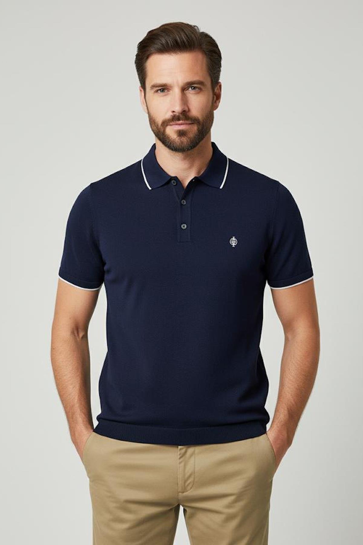 Triko Polo Yaka T-shirt Lacivert - Sabri Özel