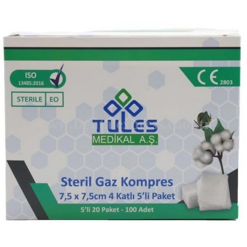 GAZ KOMPRESS 7.5*7.5 CM 4 KAT TEL TEL SPANÇ 100 ADET (5 Lİ ZARFDAN 20 ADET)