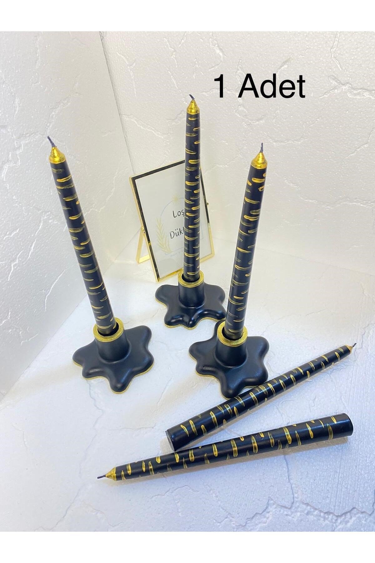 1 Adet Siyah Üzeri Gold Zebra Desenli Şamdan Mumu