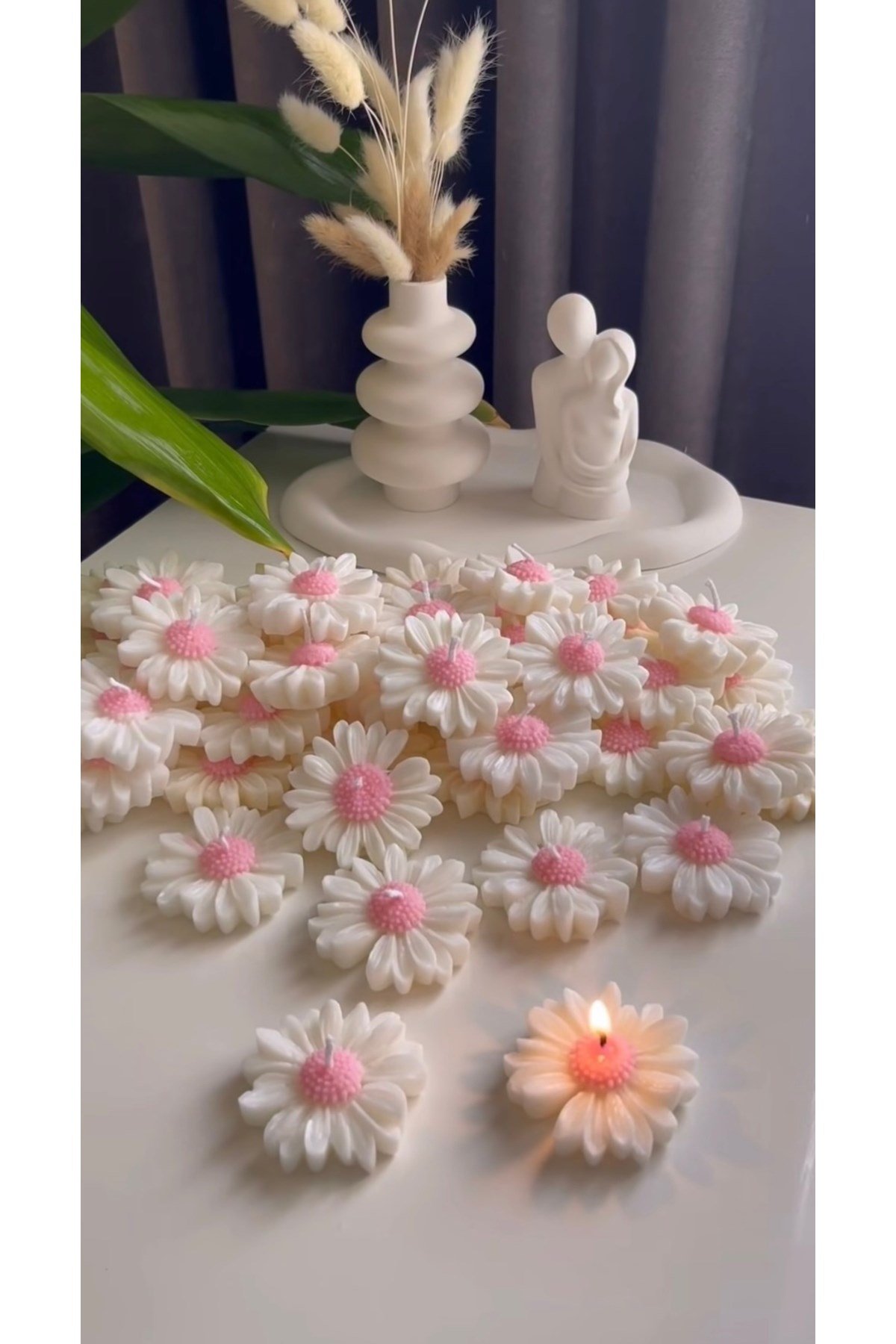 10 Adet Papatya Mum Dekoratif Suda Yüzen Mum Pembe Mum