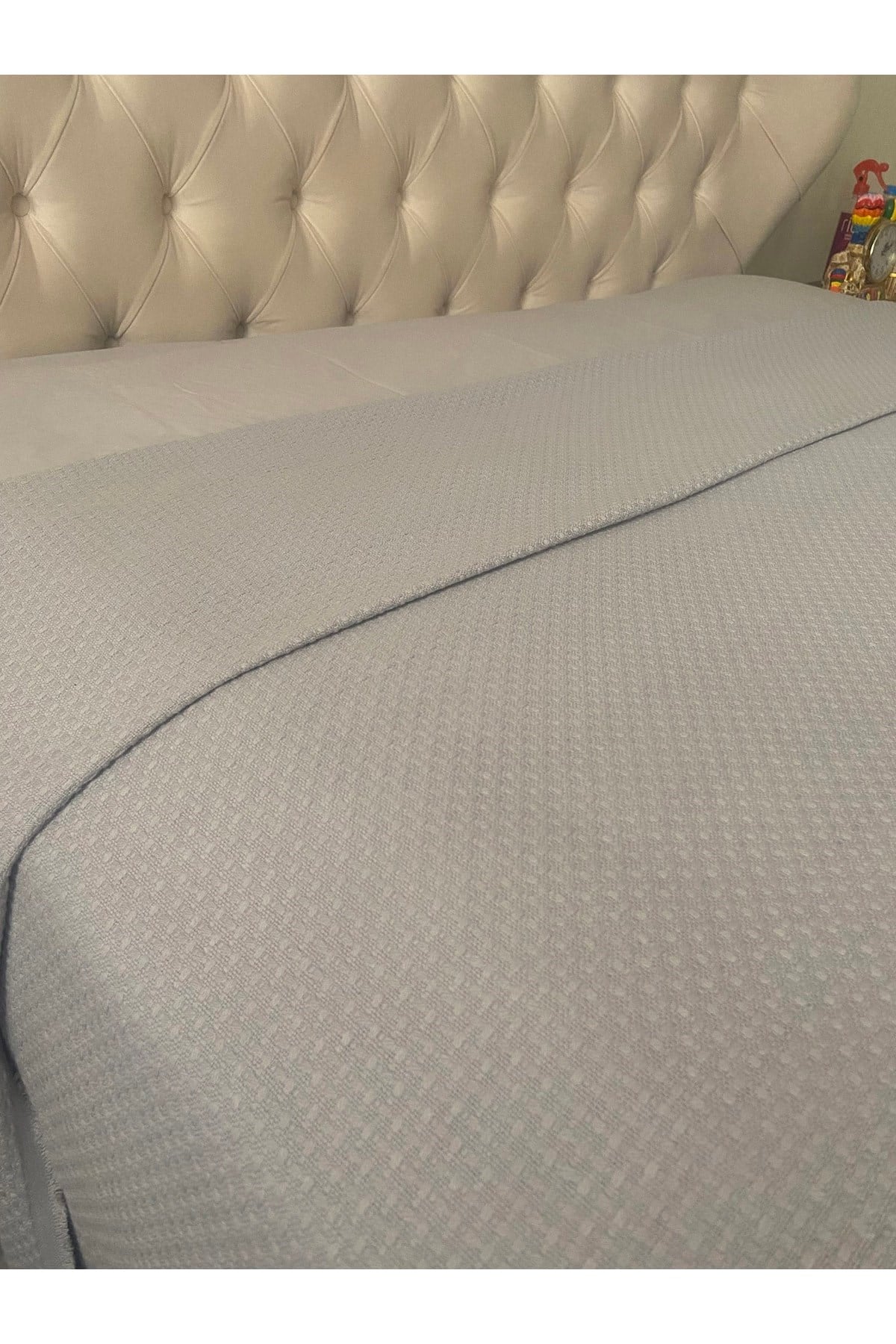 %100 Pamuklu Çift Kişilik Pike Gri 220 X 240cm