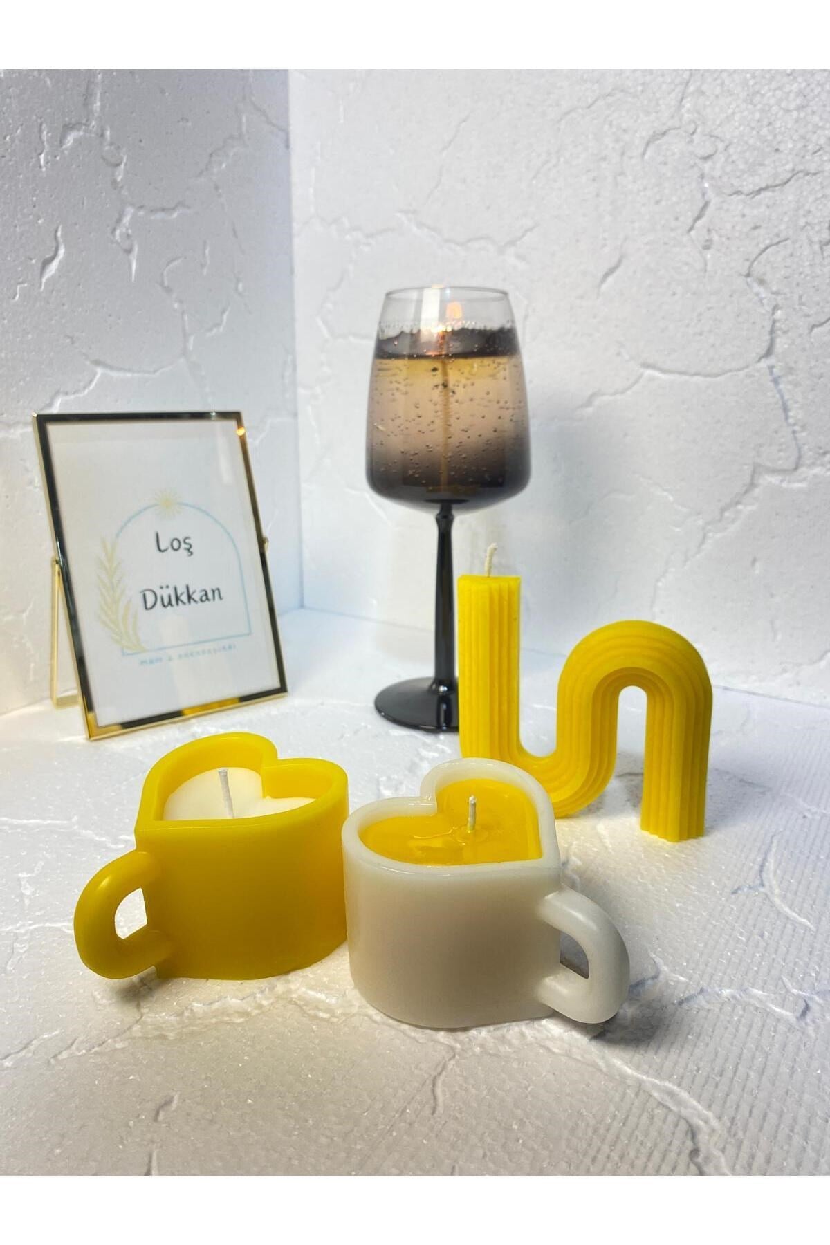 3 lü Set - S şekilli Mum,Kalpli Fincan Şekilli Mum