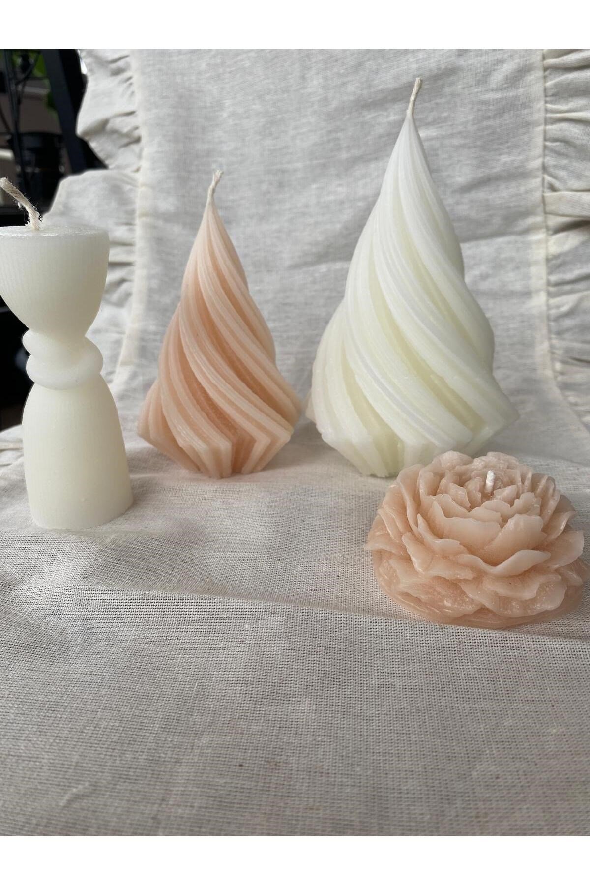 4lü Karışık Model Mum Seti Şakayık-Spiral-Düğüm Motifli