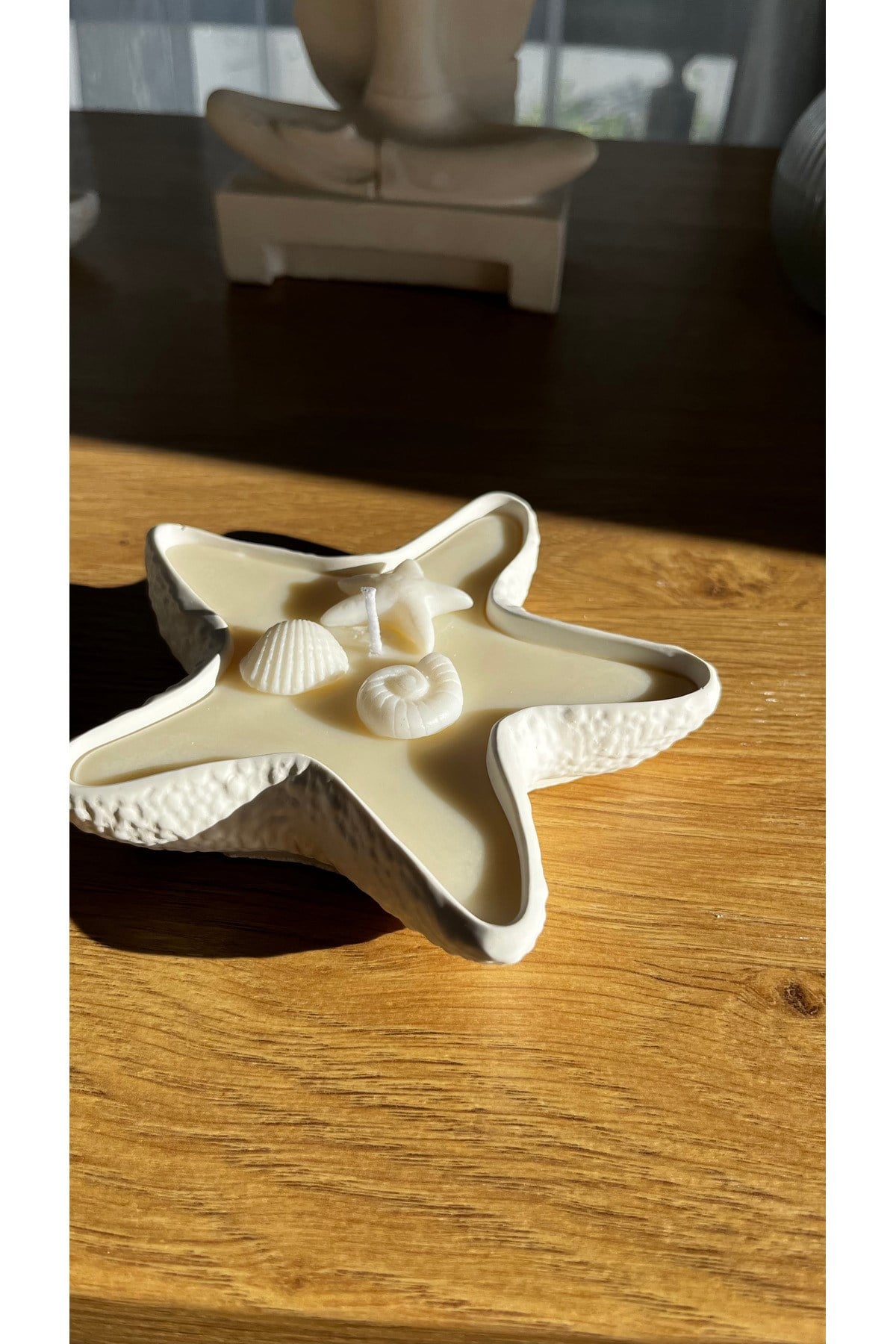 El Yapımı Deniz Yıldızı Dekoratif Tabak Mum % 100 Doğal Vegan Soya Wax Mum