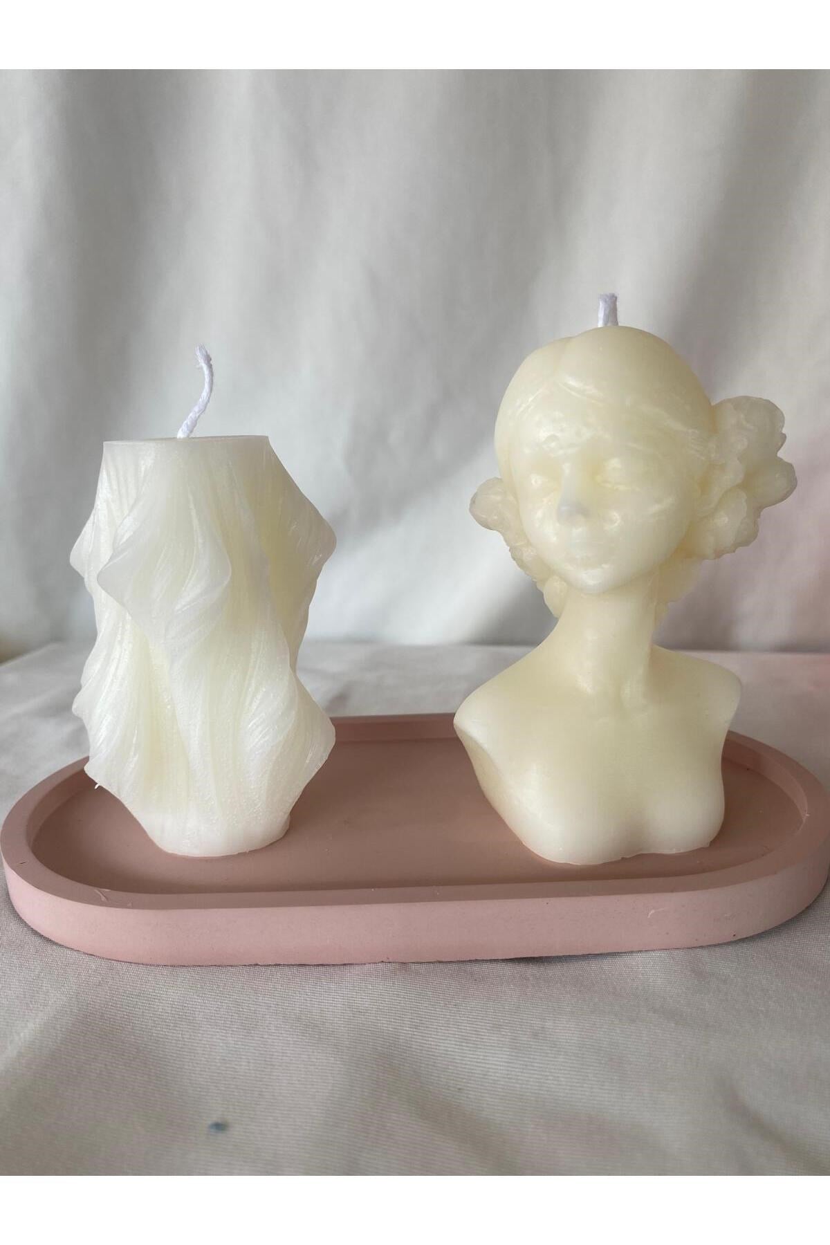 Kadın Biblo ve Dalga Mum + Organizer Dekoratif Tabaklı Set  ( 3 parça )
