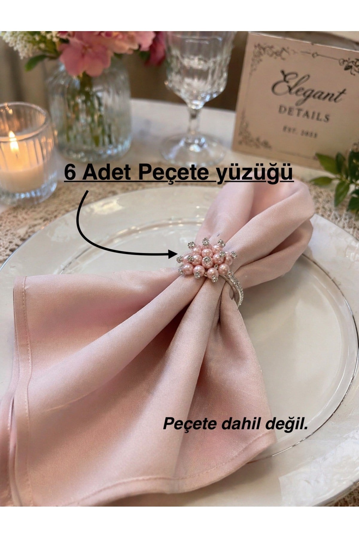 Pembe Boncuklu Taşlı Peçete Yüzüğü