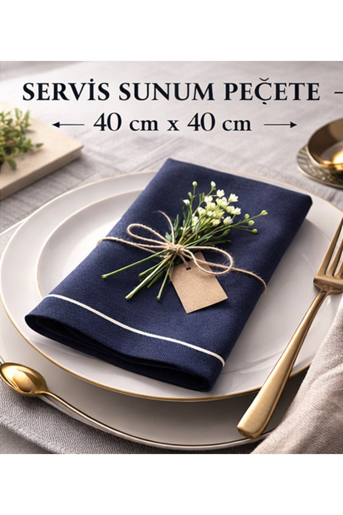 Piko Sarma Detaylı Polyester Keten Dertsiz Sunum Peçetesi Lacivert 40 x 40 - 6 Adet