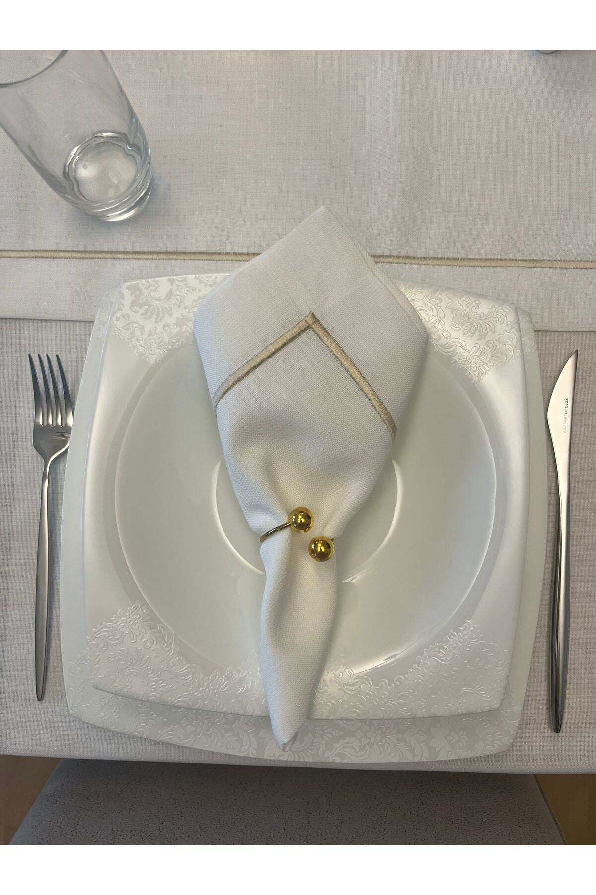Polyester Keten Gold Piko Detaylı Kırık Beyaz Peçete 40x40 - 6 adet