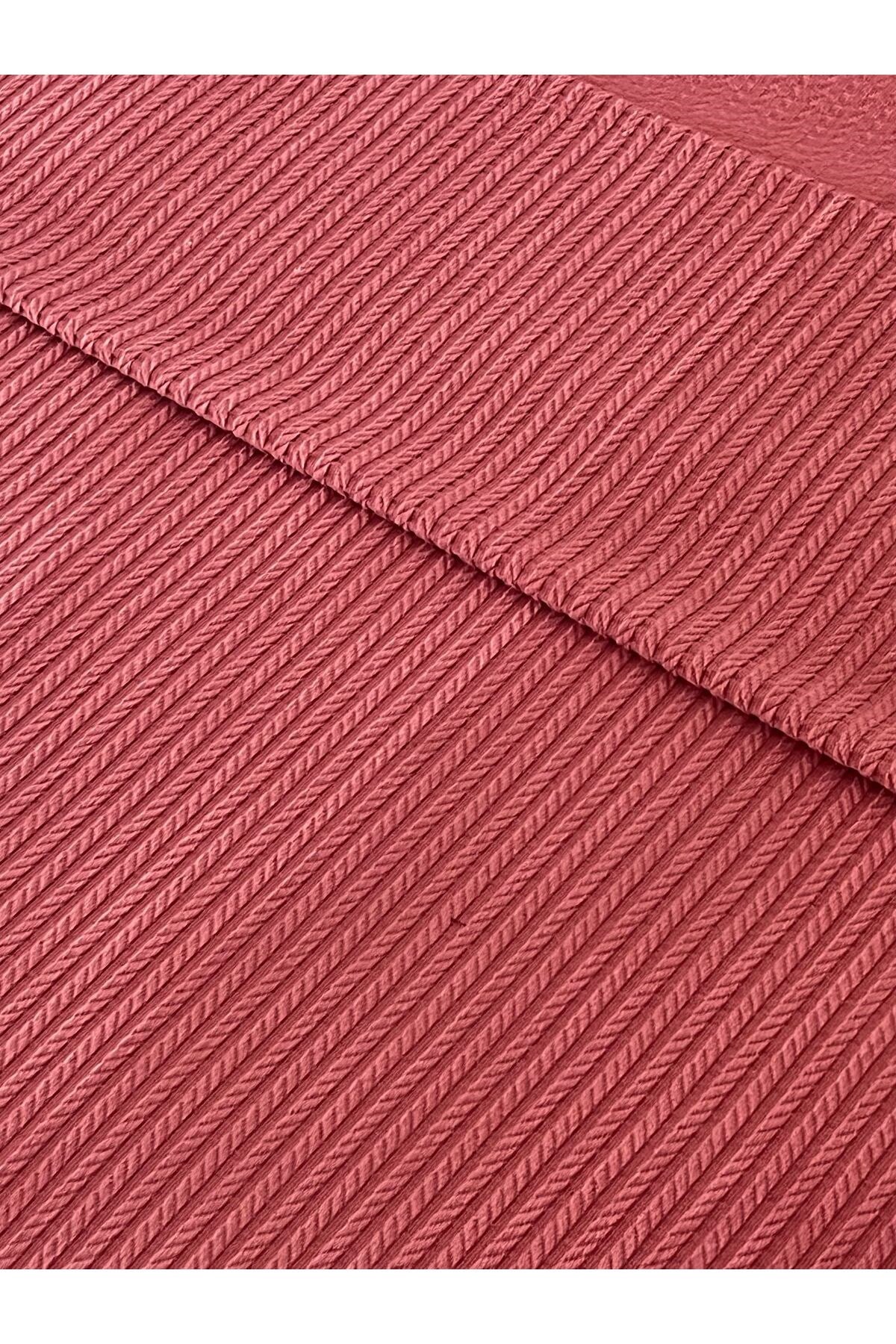 Saç Örgü Modelli Çift Kişilik Pamuklu Pike Takımı Kiremit 220 x 220 cm