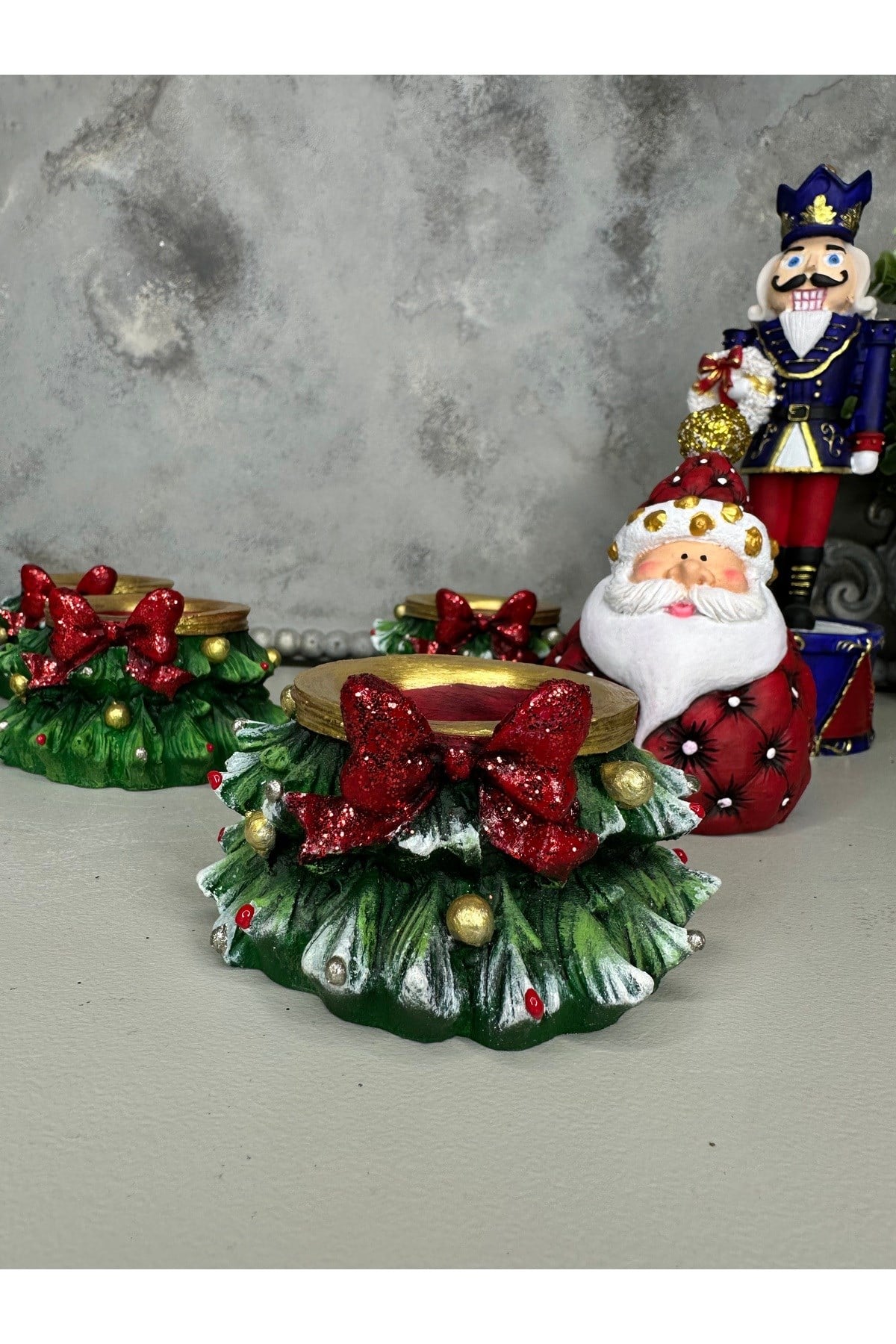 Yılbaşı Hediyesi Çamlı Mumluk Kurdele Detaylı 9X9 CM